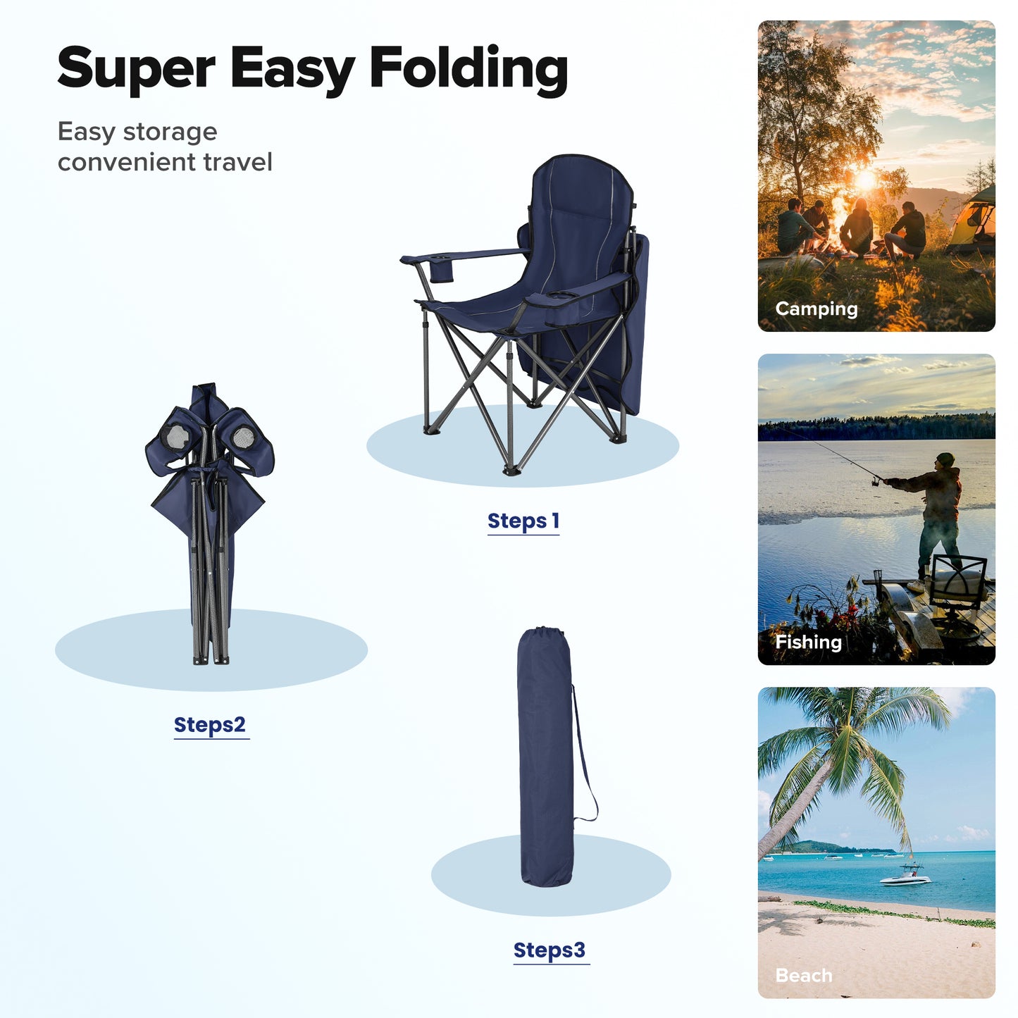 Captiva Designs Heavy Duty Canopy Chair, 350 lb Folding Outdoor Chair with Sunshade & Cup Holders