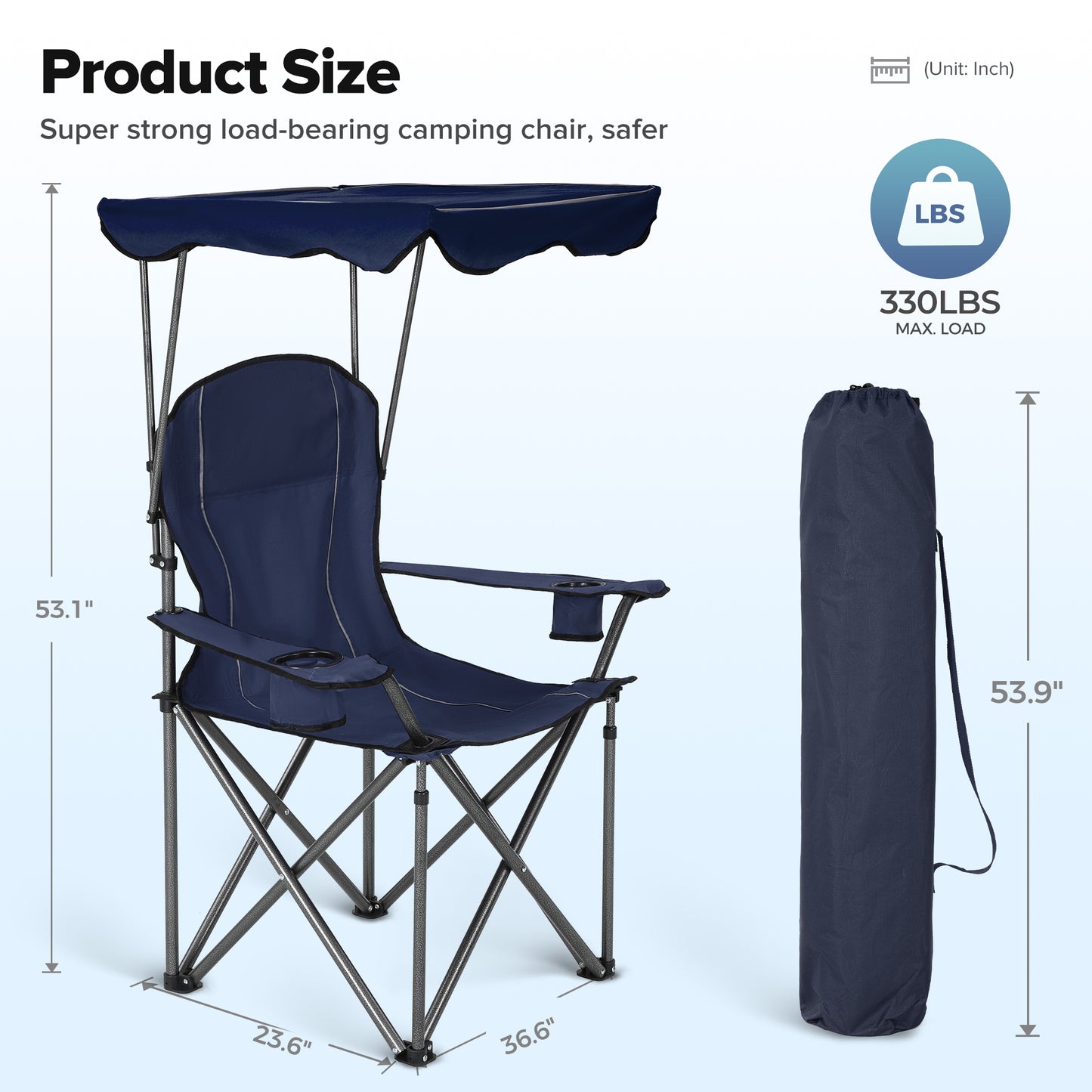 Captiva Designs Heavy Duty Canopy Chair, 350 lb Folding Outdoor Chair with Sunshade & Cup Holders