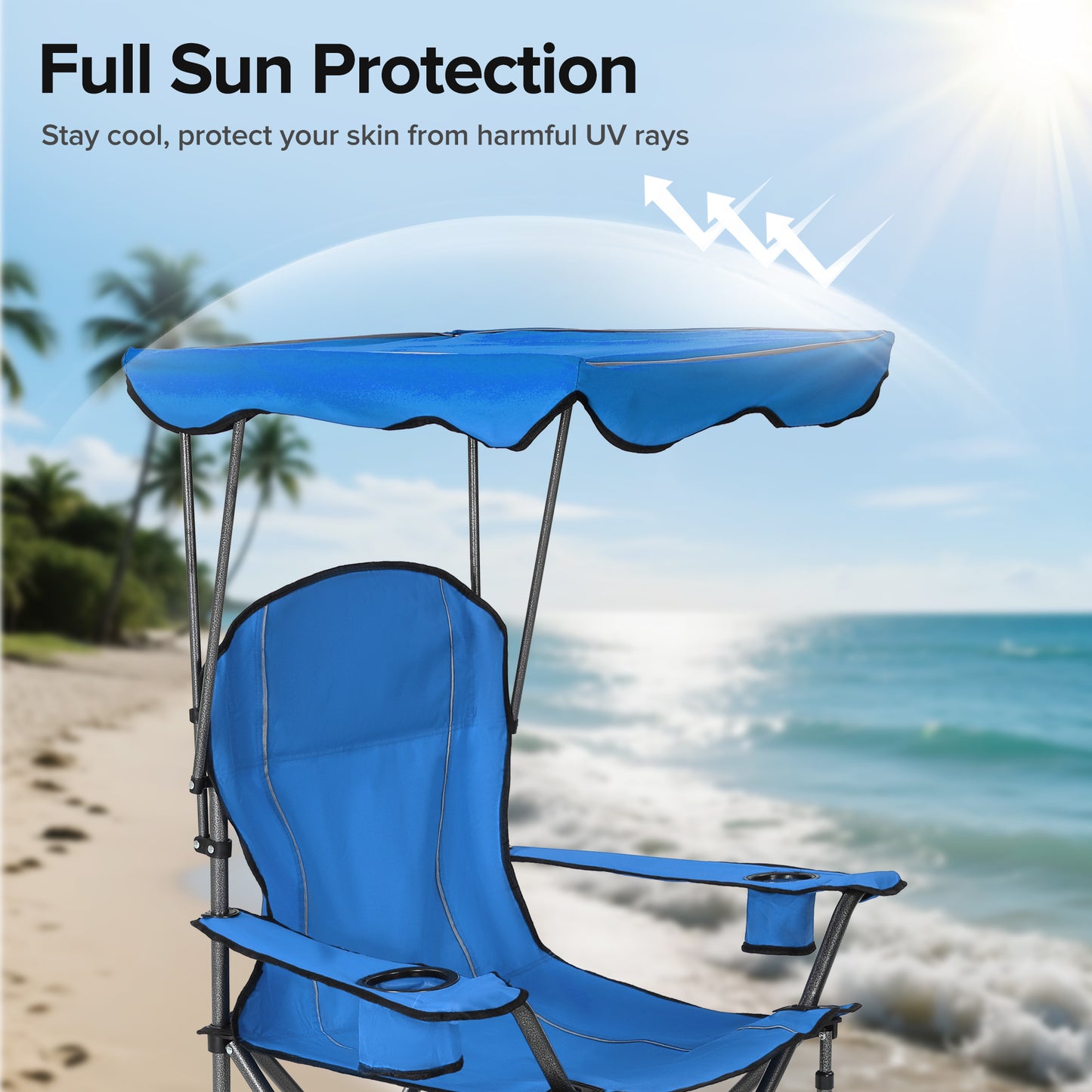 Captiva Designs Heavy Duty Canopy Chair, 350 lb Folding Outdoor Chair with Sunshade & Cup Holders