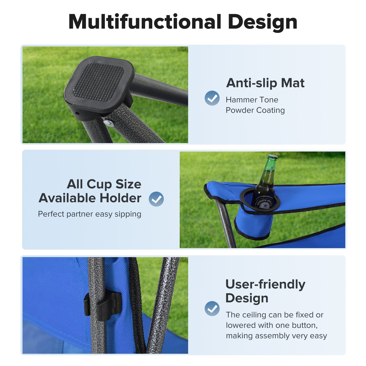 Captiva Designs Heavy Duty Canopy Chair, 350 lb Folding Outdoor Chair with Sunshade & Cup Holders