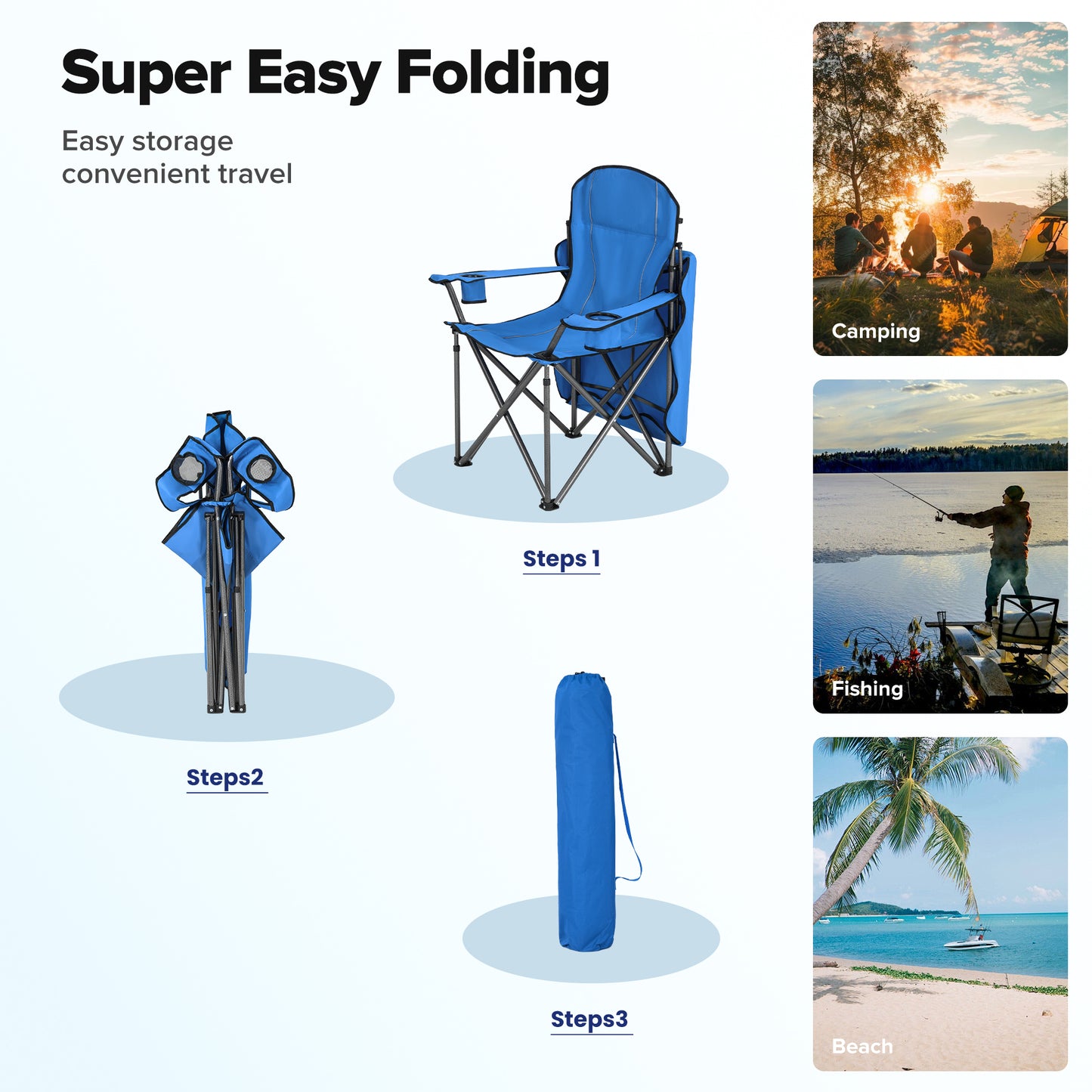 Captiva Designs Heavy Duty Canopy Chair, 350 lb Folding Outdoor Chair with Sunshade & Cup Holders