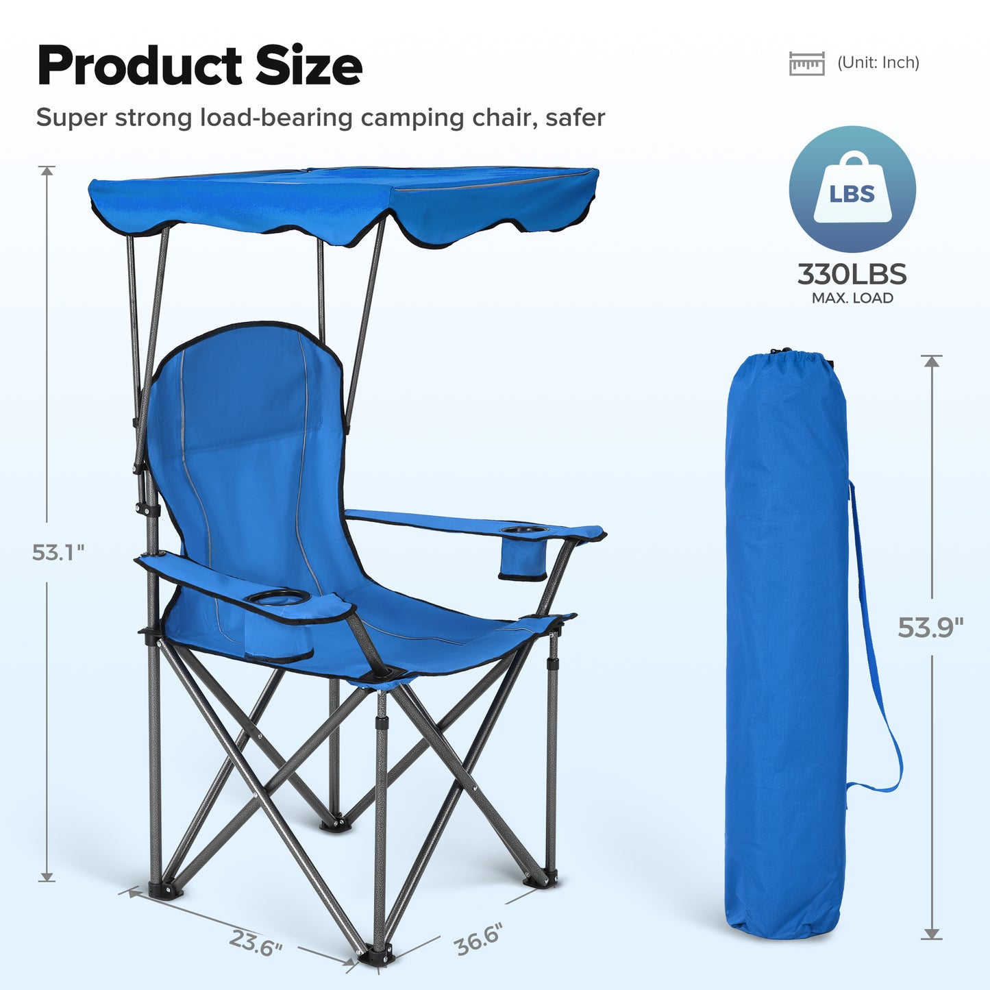 Captiva Designs Heavy Duty Canopy Chair, 350 lb Folding Outdoor Chair with Sunshade & Cup Holders