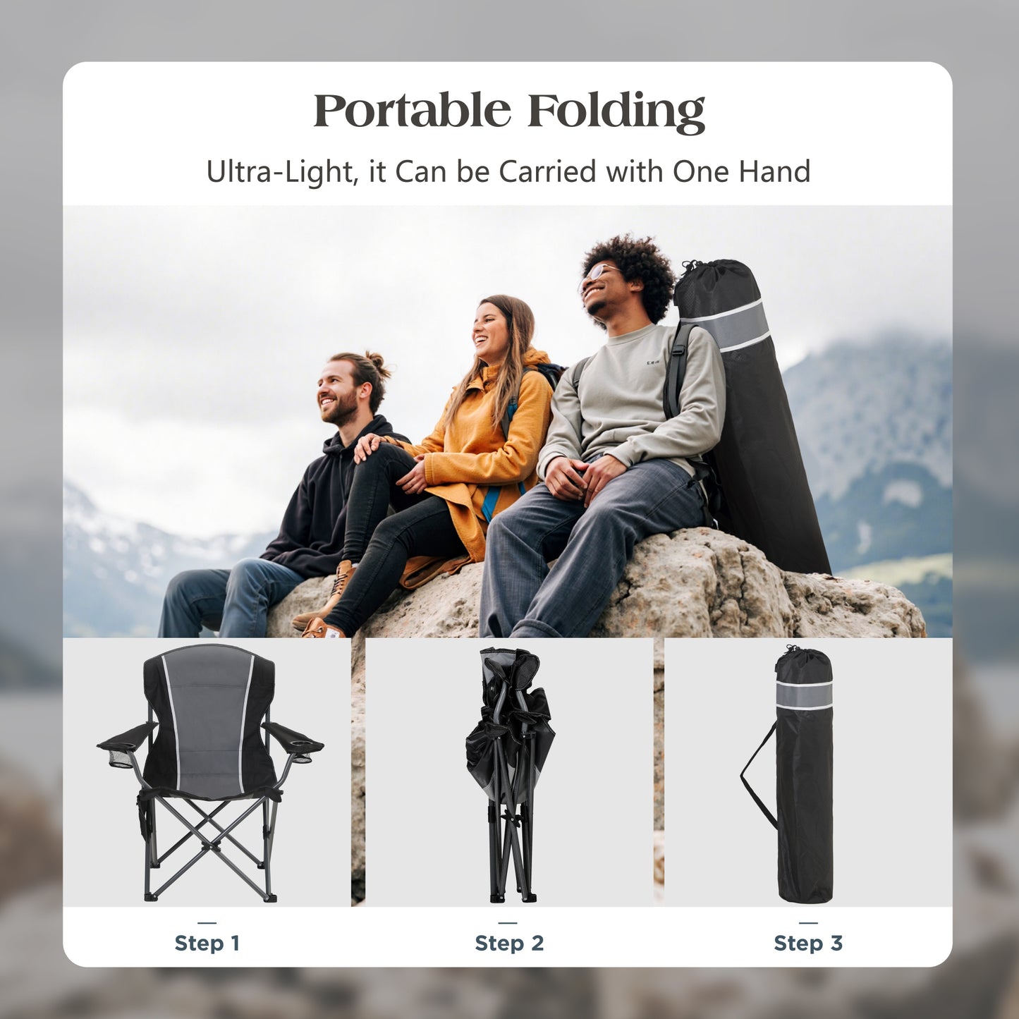 Captiva Designs Oversized Folding Camping Chair, Heavy-Duty Steel Frame, 350 lb Capacity, Portable with Cup Holders