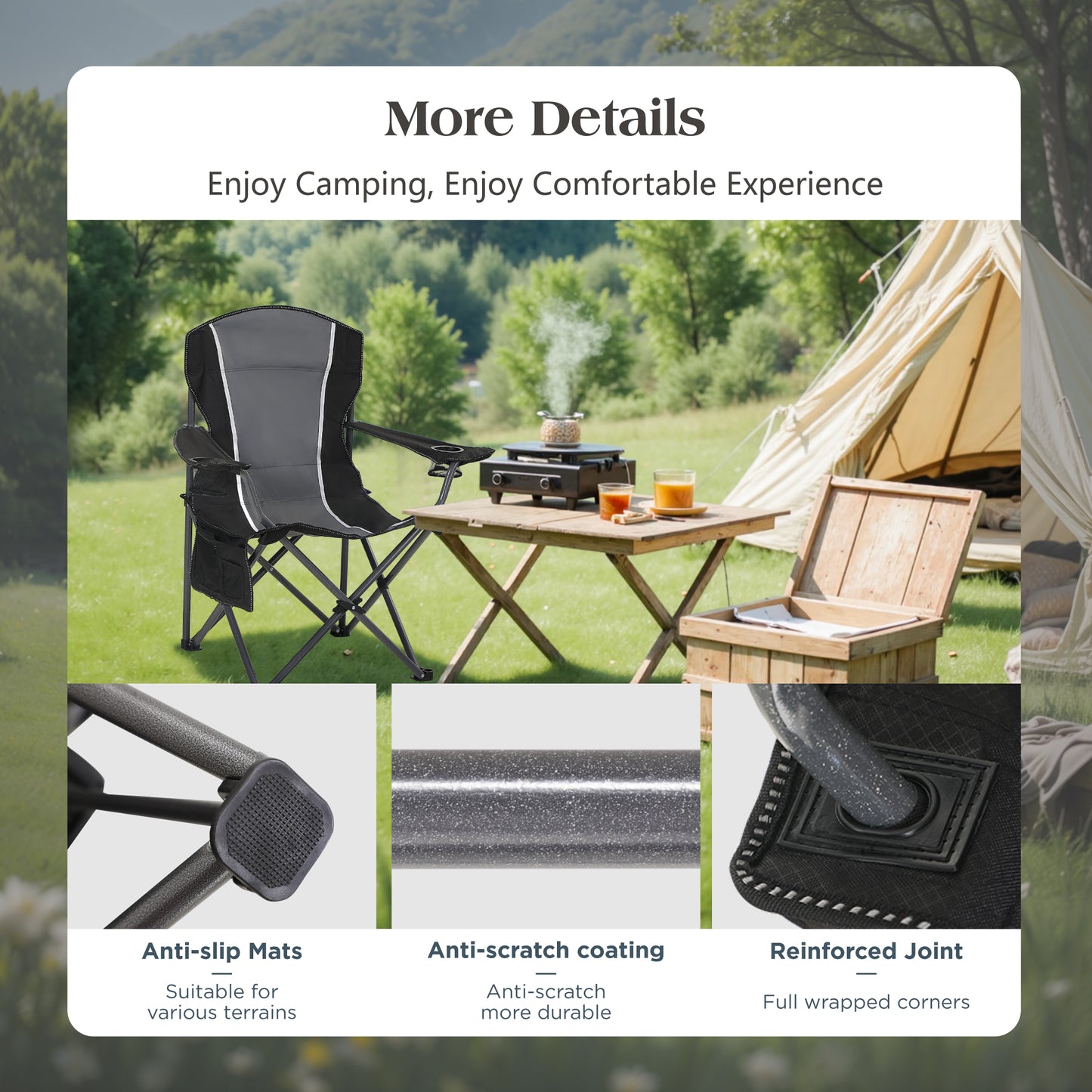 Captiva Designs Oversized Folding Camping Chair, Heavy-Duty Steel Frame, 350 lb Capacity, Portable with Cup Holders