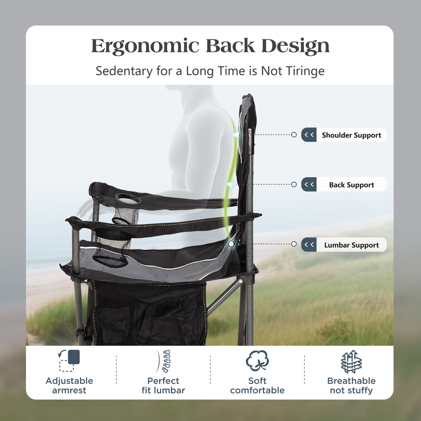 Captiva Designs Oversized Folding Camping Chair, Heavy-Duty Steel Frame, 350 lb Capacity, Portable with Cup Holders