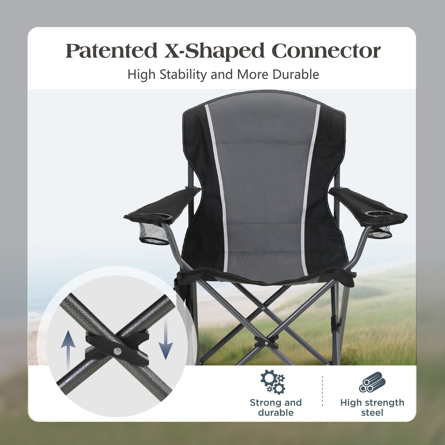 Captiva Designs Oversized Folding Camping Chair, Heavy-Duty Steel Frame, 350 lb Capacity, Portable with Cup Holders