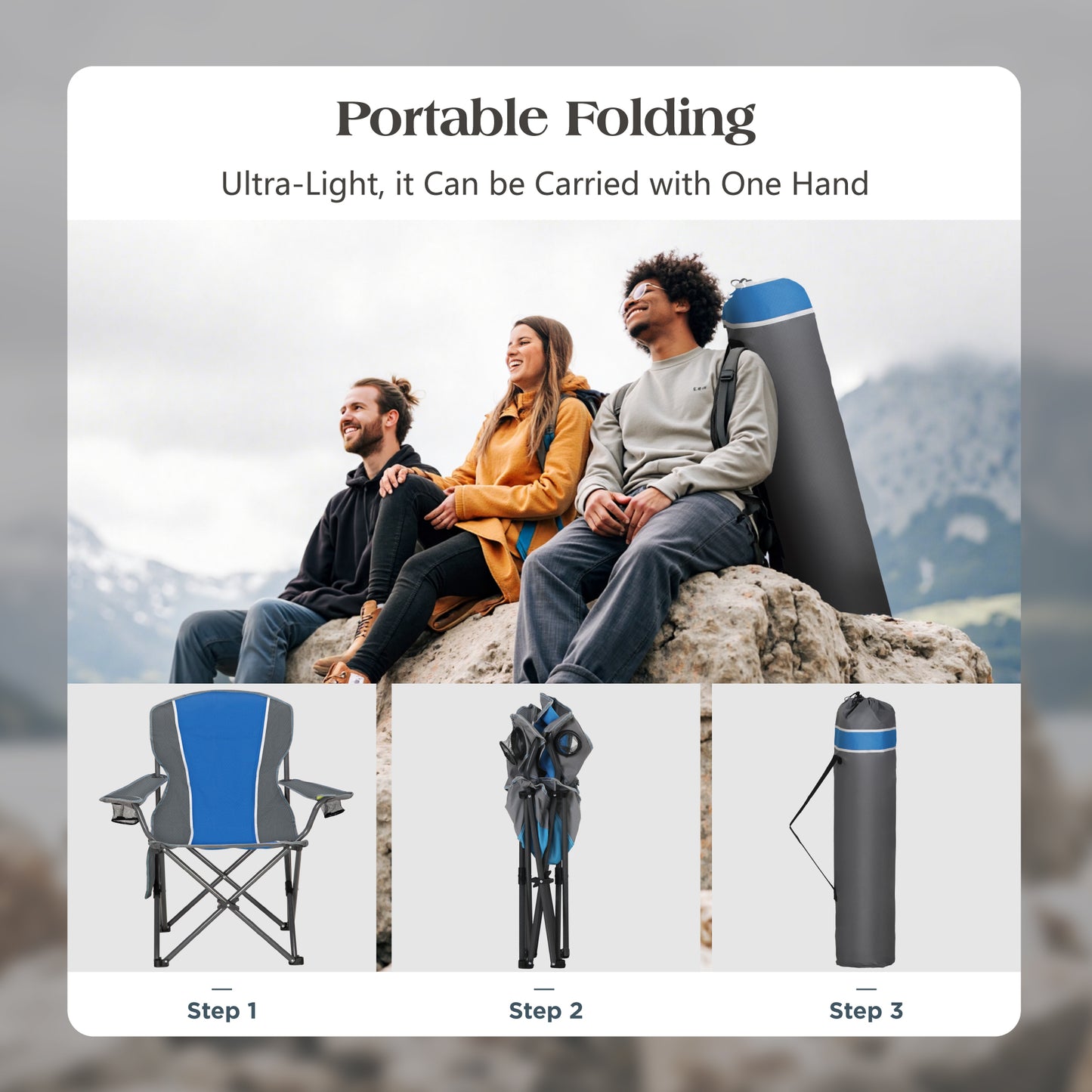 Captiva Designs Oversized Folding Camping Chair, Heavy-Duty Steel Frame, 350 lb Capacity, Portable with Cup Holders