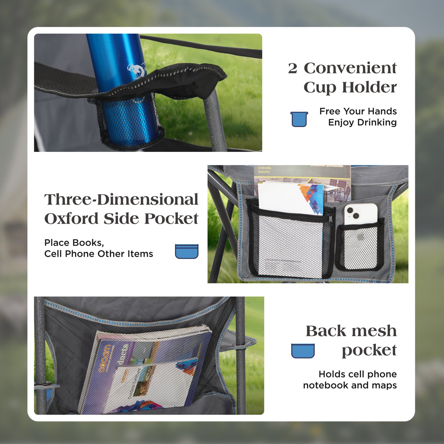 Captiva Designs Oversized Folding Camping Chair, Heavy-Duty Steel Frame, 350 lb Capacity, Portable with Cup Holders