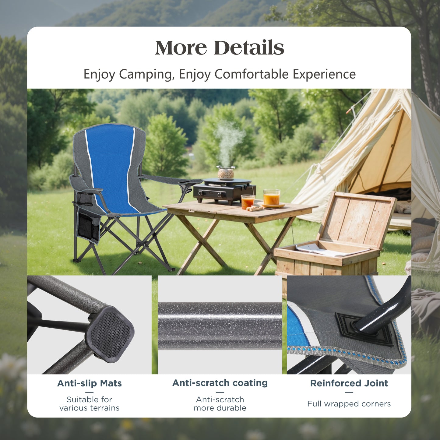 Captiva Designs Oversized Folding Camping Chair, Heavy-Duty Steel Frame, 350 lb Capacity, Portable with Cup Holders