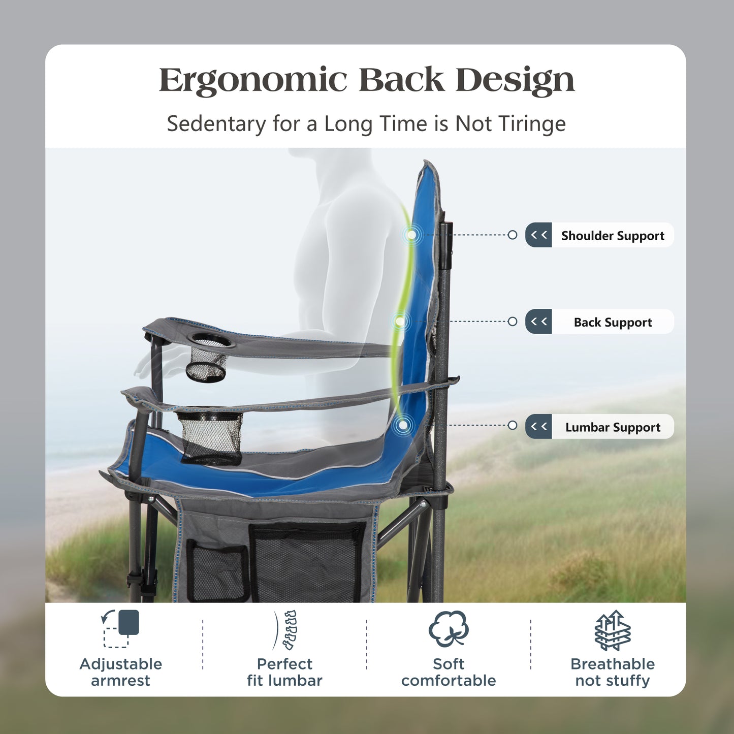 Captiva Designs Oversized Folding Camping Chair, Heavy-Duty Steel Frame, 350 lb Capacity, Portable with Cup Holders