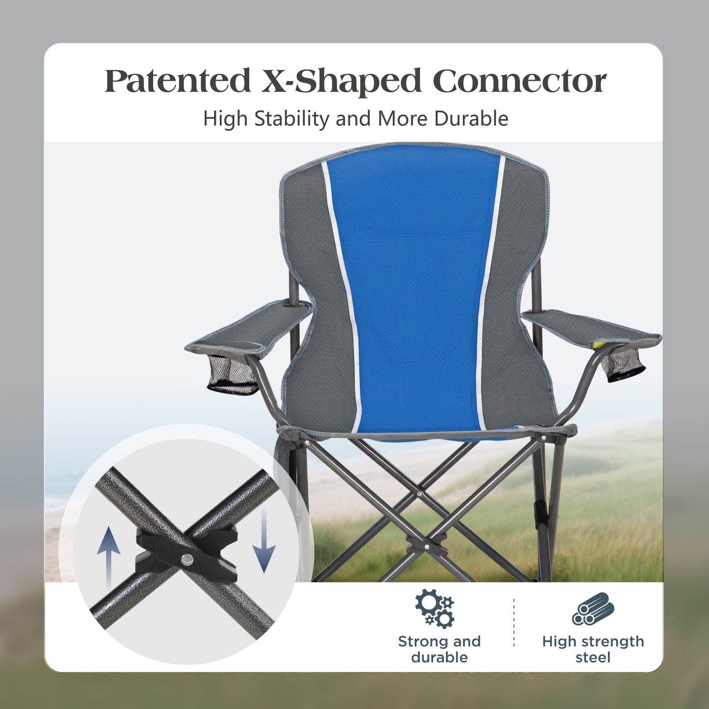 Captiva Designs Oversized Folding Camping Chair, Heavy-Duty Steel Frame, 350 lb Capacity, Portable with Cup Holders