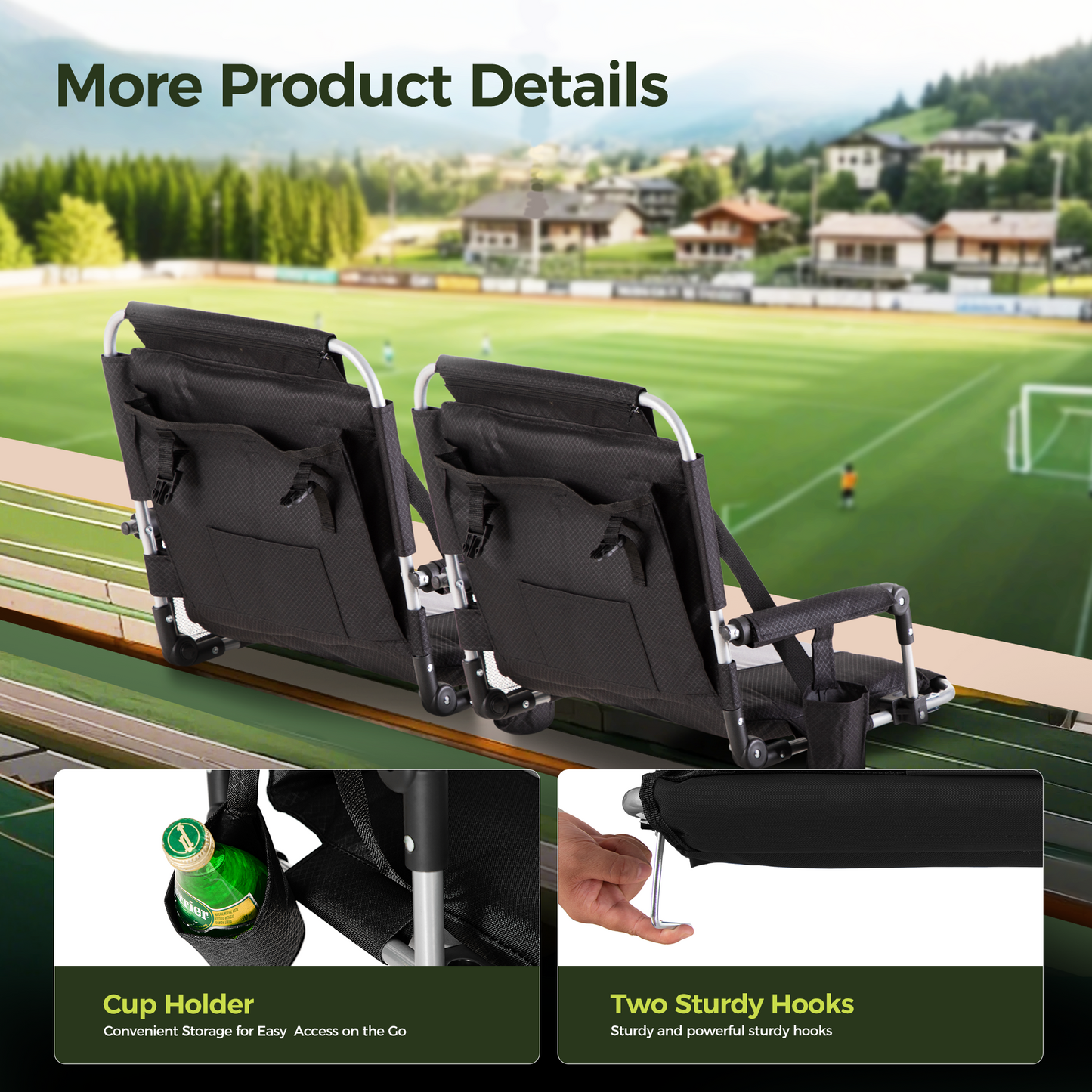 Captiva Designs Stadium Seat Chair for Bleachers with Back & Armrests, Portable Folding Chair, Lightweight Steel Frame, 225 lb Capacity
