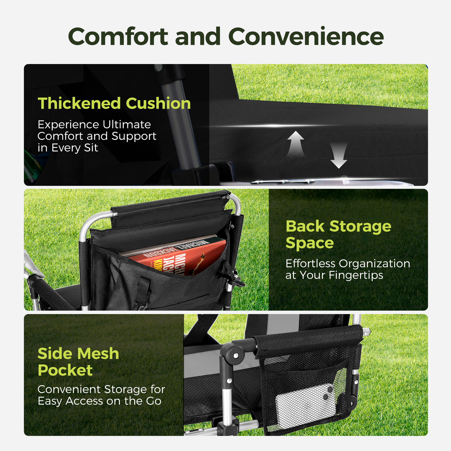 Captiva Designs Stadium Seat Chair for Bleachers with Back & Armrests, Portable Folding Chair, Lightweight Steel Frame, 225 lb Capacity
