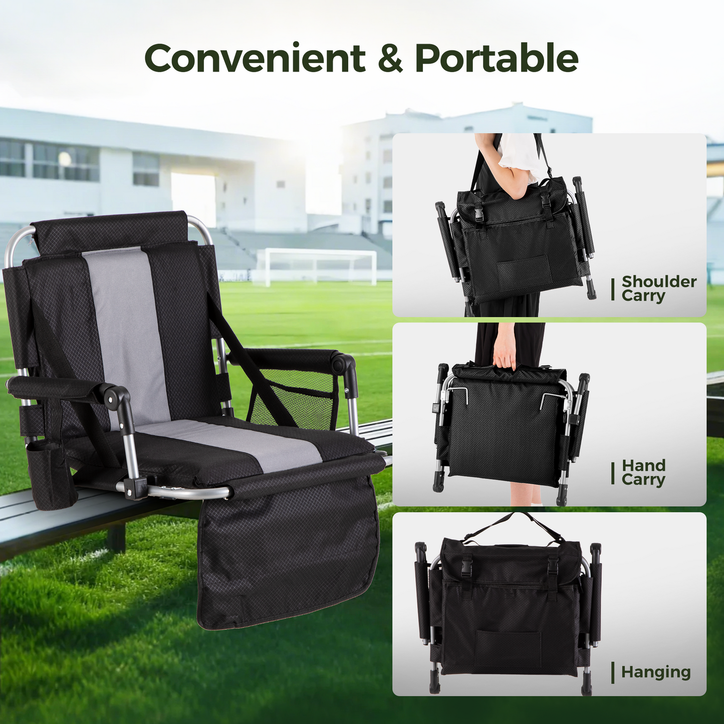 Captiva Designs Stadium Seat Chair for Bleachers with Back & Armrests, Portable Folding Chair, Lightweight Steel Frame, 225 lb Capacity