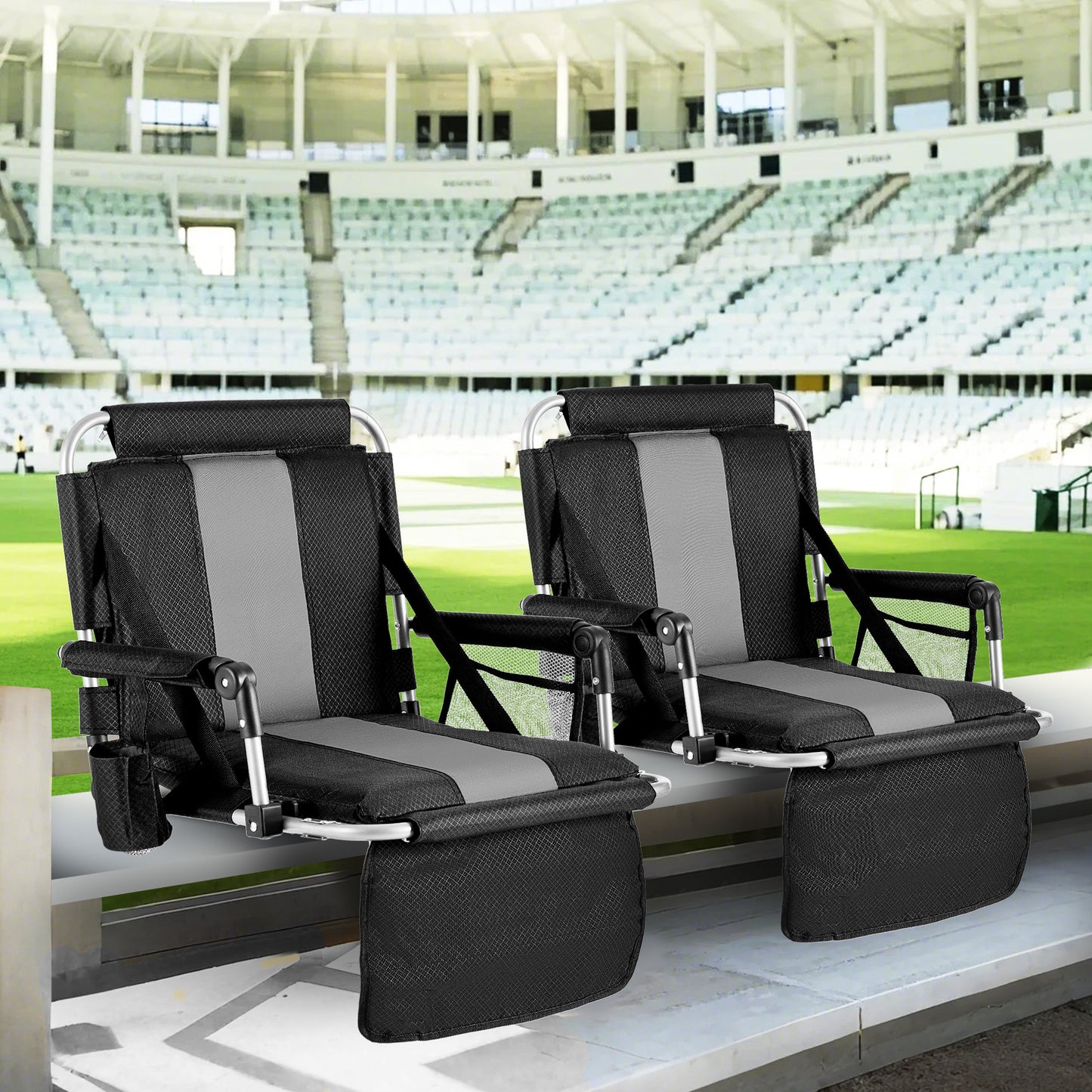 Captiva Designs Stadium Seat Chair for Bleachers with Back & Armrests, Portable Folding Chair, Lightweight Steel Frame, 225 lb Capacity