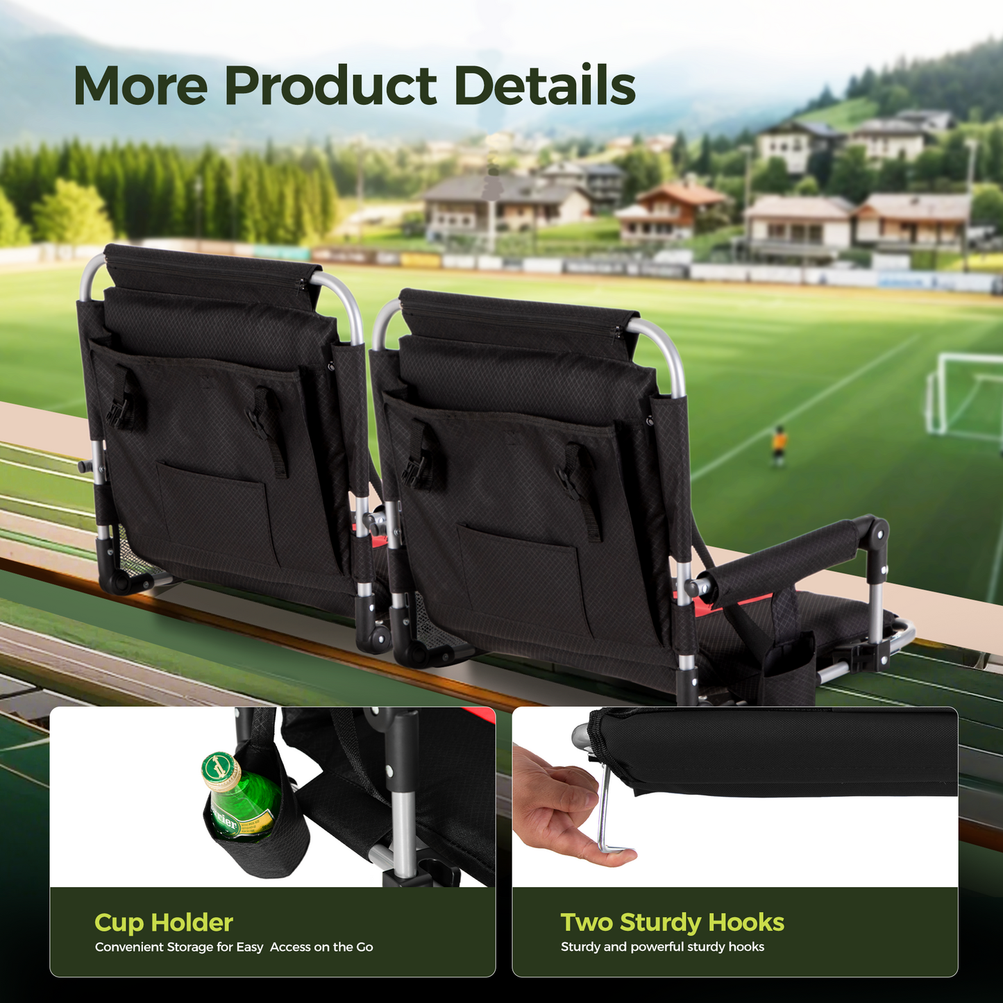 Captiva Designs Stadium Seat Chair for Bleachers with Back & Armrests, Portable Folding Chair, Lightweight Steel Frame, 225 lb Capacity