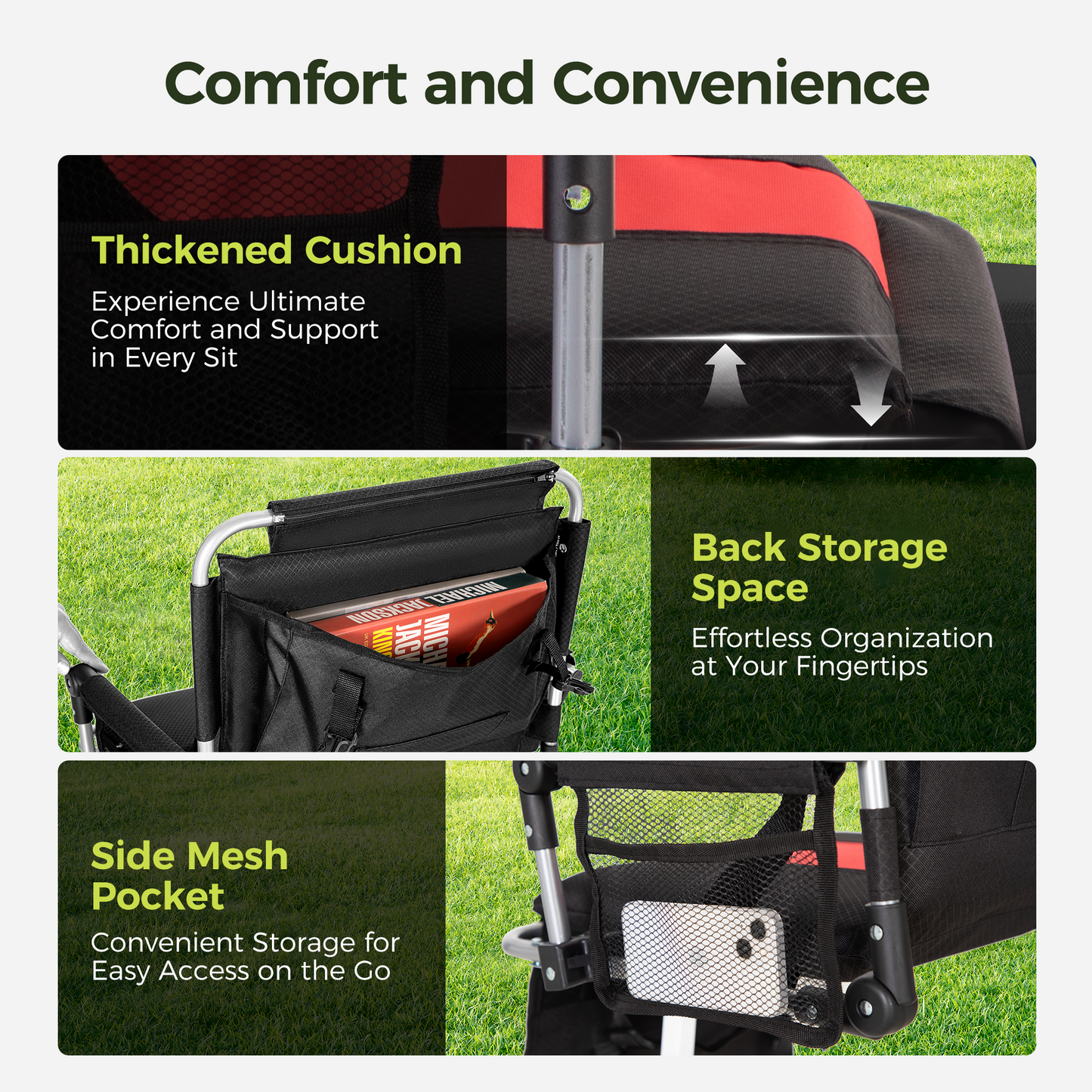 Captiva Designs Stadium Seat Chair for Bleachers with Back & Armrests, Portable Folding Chair, Lightweight Steel Frame, 225 lb Capacity