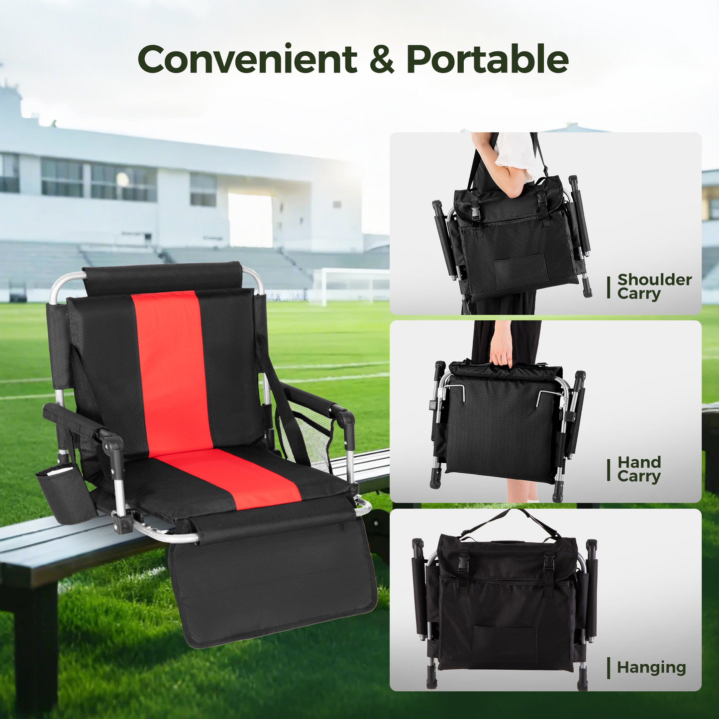Captiva Designs Stadium Seat Chair for Bleachers with Back & Armrests, Portable Folding Chair, Lightweight Steel Frame, 225 lb Capacity