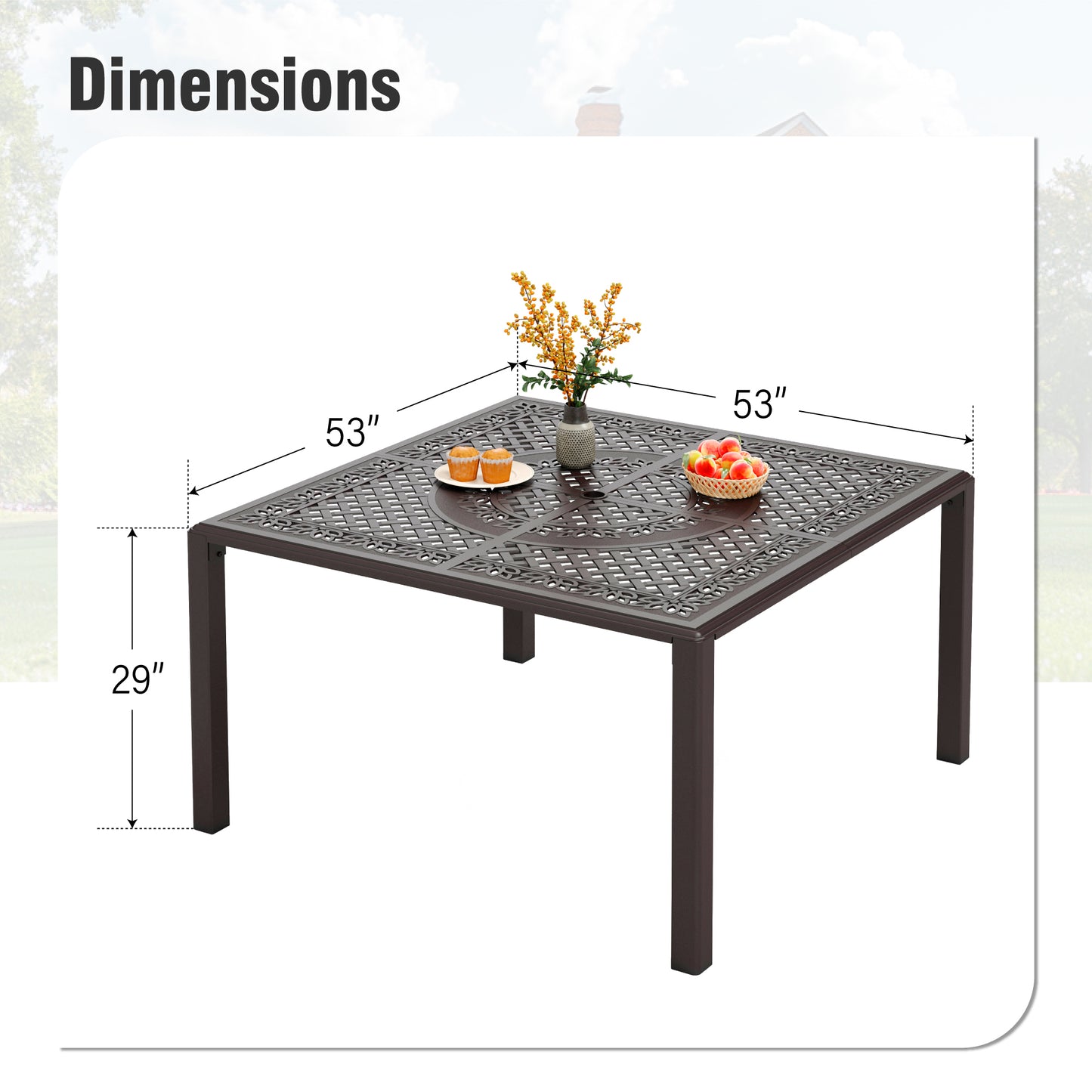 Captiva Designs Outdoor Patio Cast Aluminum Lawn Garden All Weather Engraved Cast-Top Dining Table