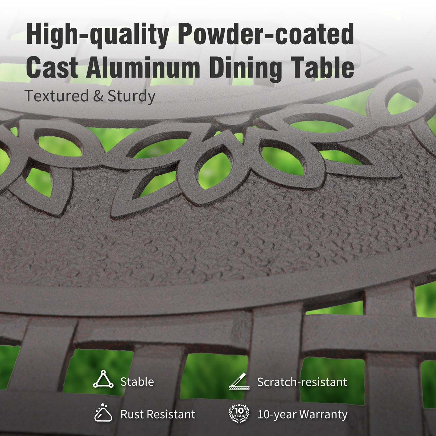 Captiva Designs Outdoor Patio Cast Aluminum Lawn Garden All Weather Engraved Cast-Top Dining Table