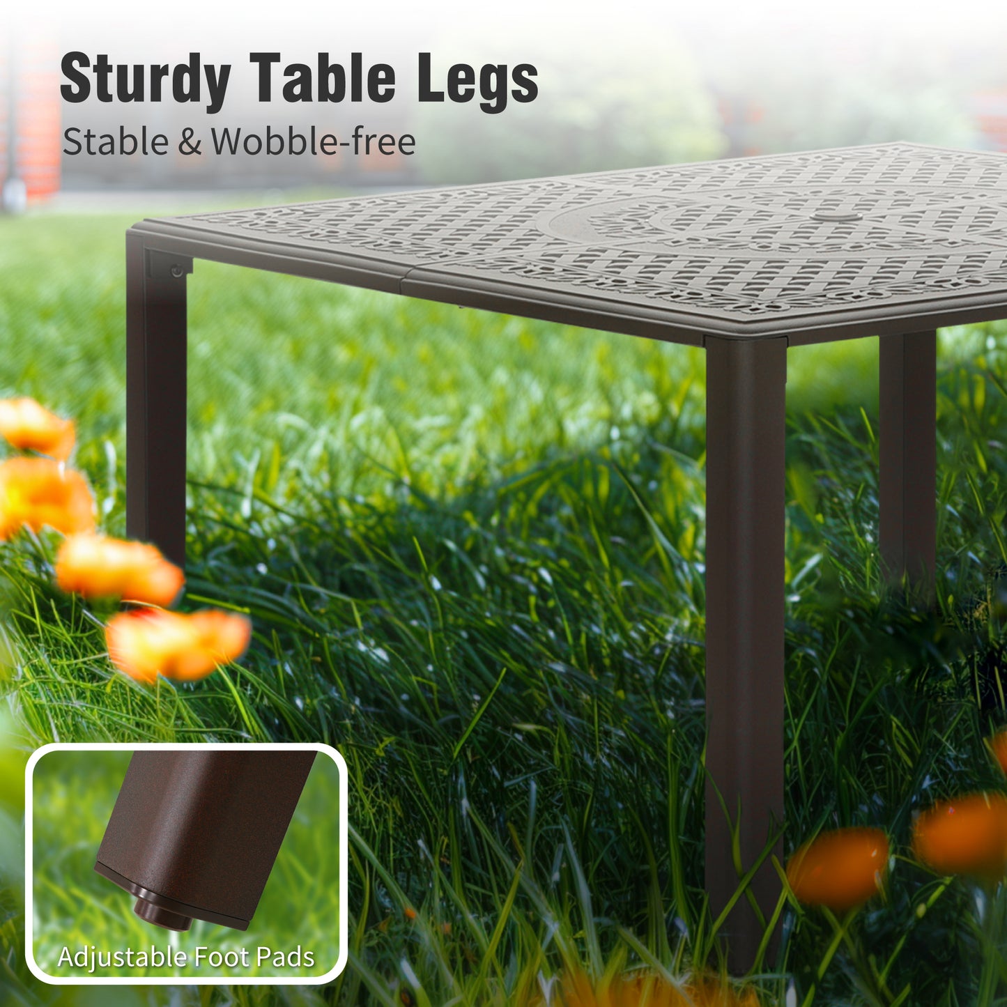 Captiva Designs Outdoor Patio Cast Aluminum Lawn Garden All Weather Engraved Cast-Top Dining Table