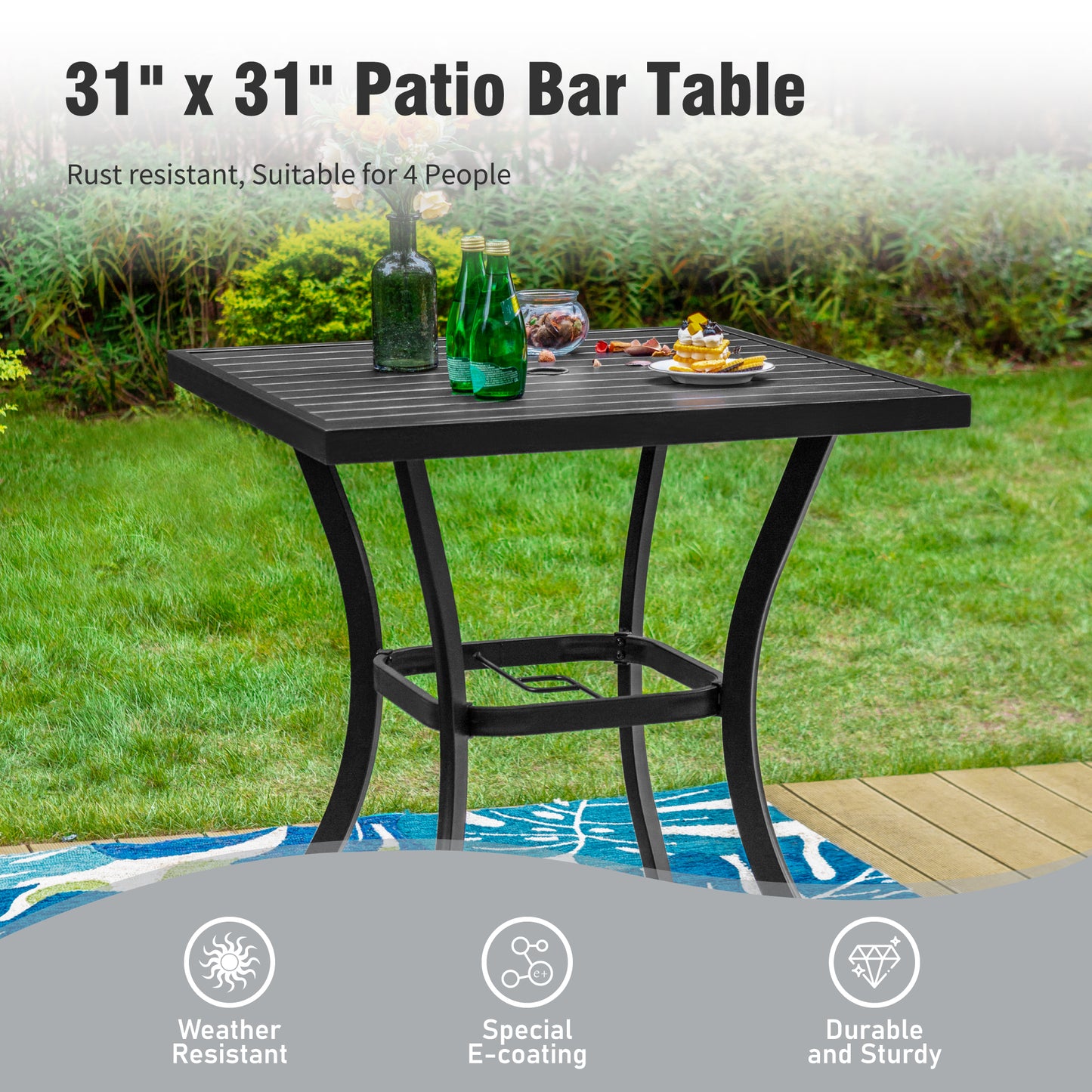 Captiva Designs 5pc Outdoor Patio Steel Bar Table & Sling High Bar Swivel Stools