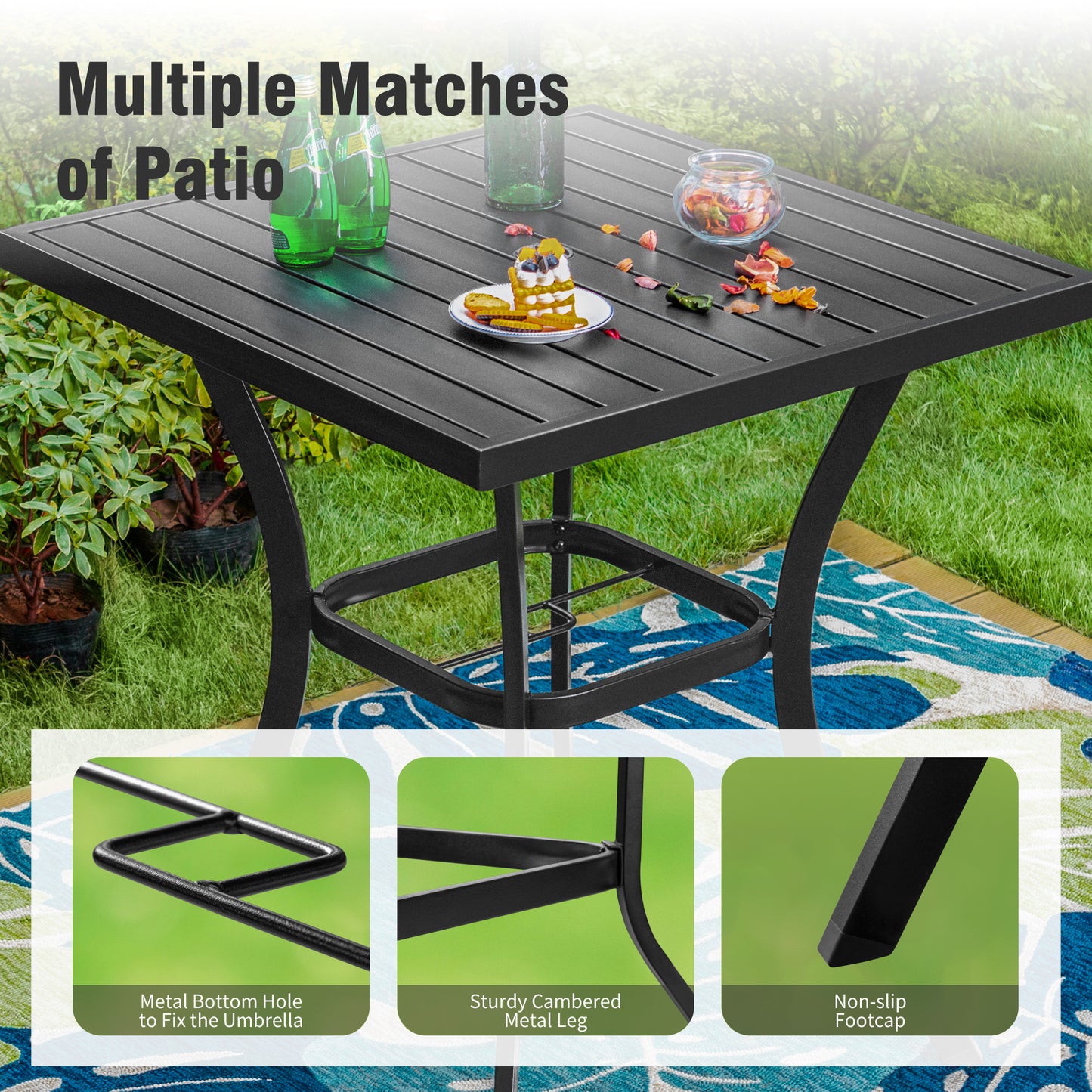Captiva Designs 5pc Outdoor Patio Steel Bar Table & Sling High Bar Swivel Stools