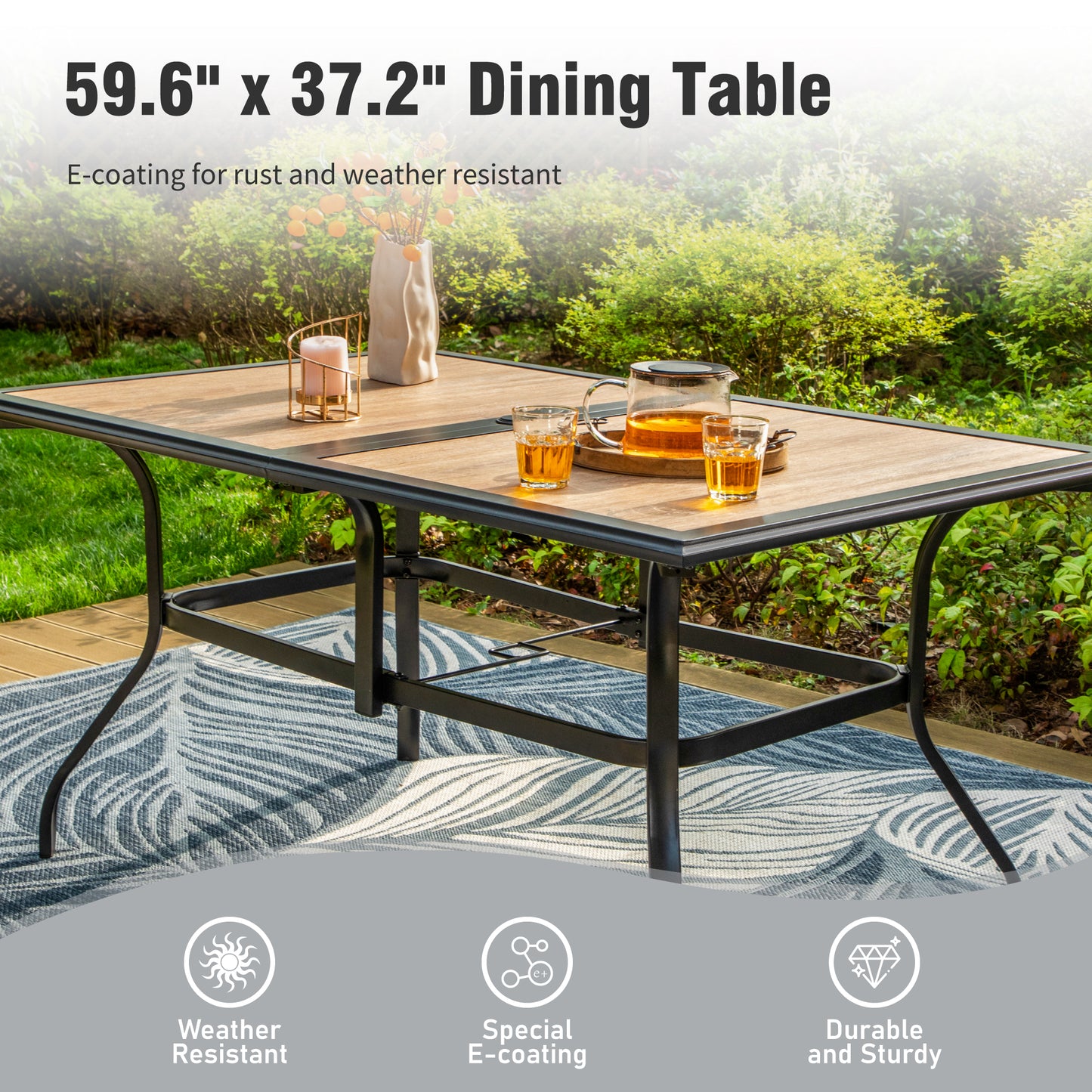 Captiva Designs 7pc Outdoor Patio Dining Set with Steel Table & Metal Chairs with Stripe Back