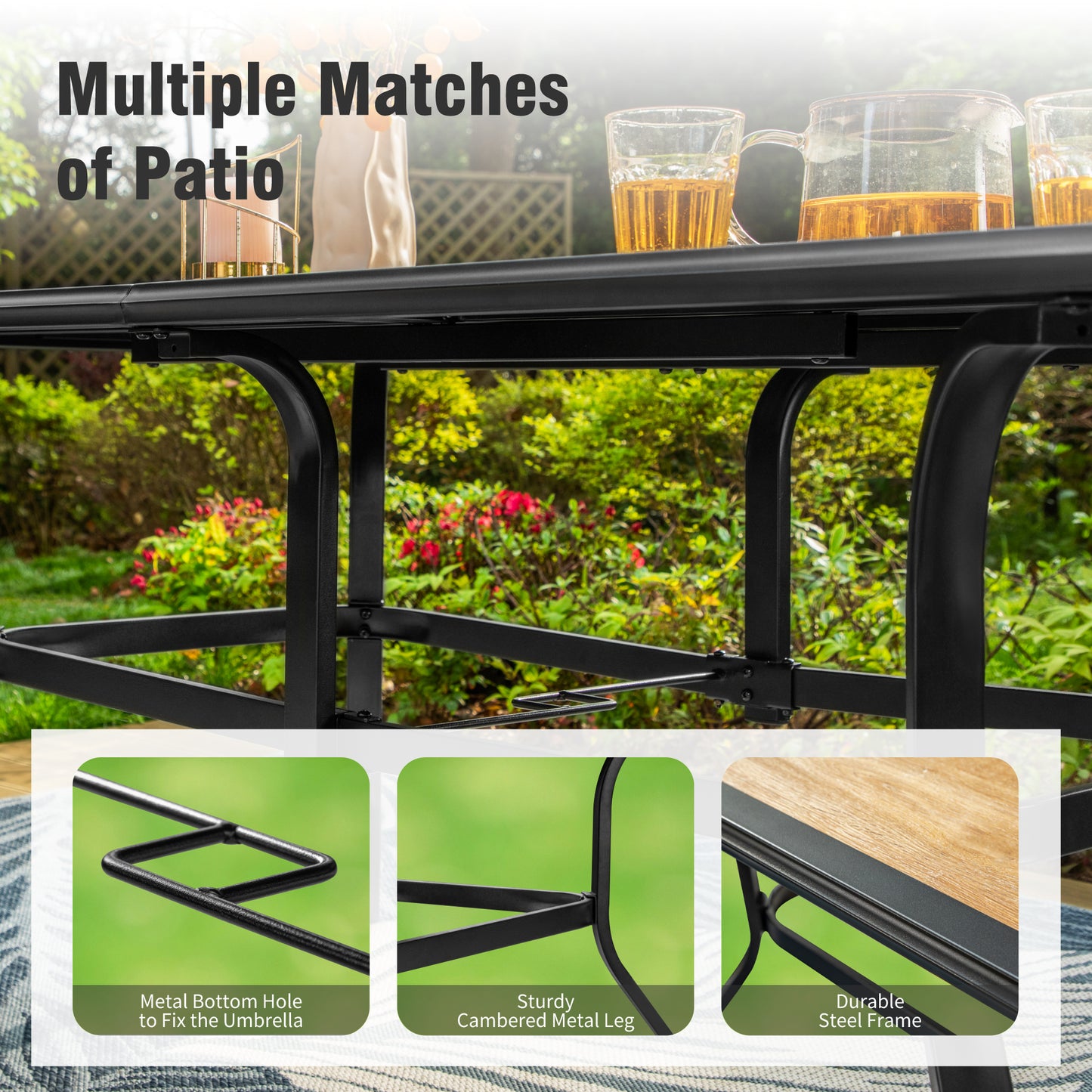 Captiva Designs 7pc Outdoor Patio Dining Set with Steel Table & Metal Chairs with Stripe Back