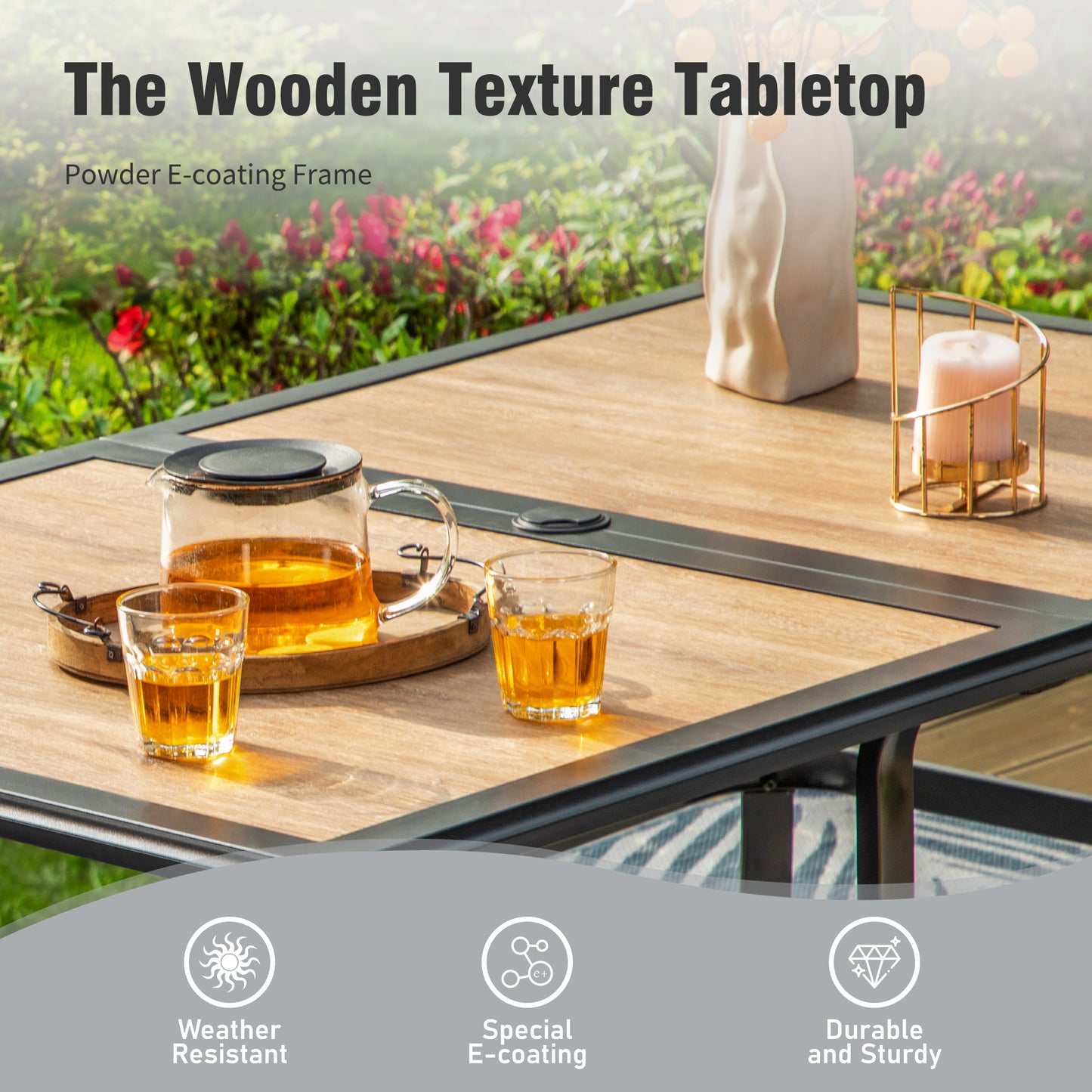 Captiva Designs 7pc Outdoor Patio Dining Set with Steel Table & Metal Chairs with Stripe Back