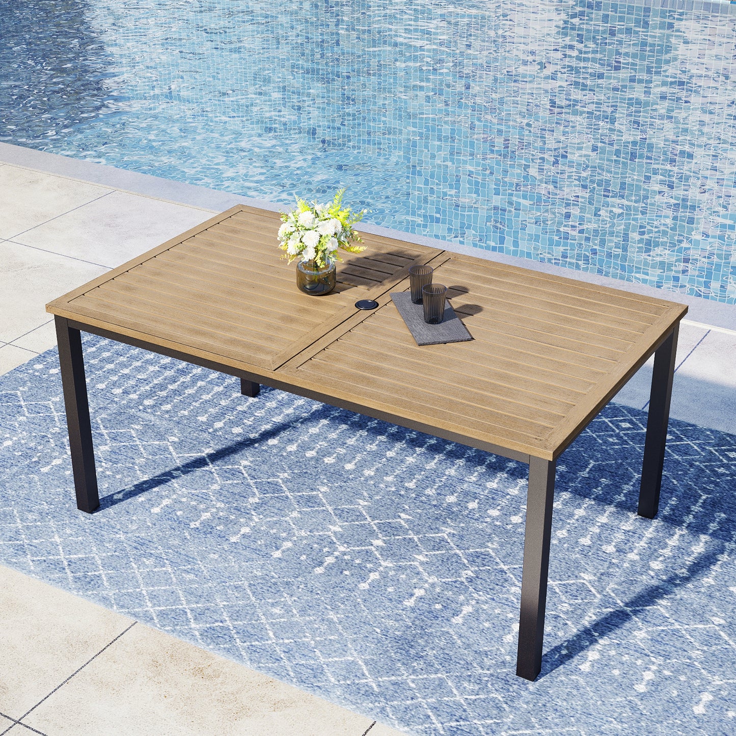 Captiva Designs 1pc Outdoor Patio Dining Steel Table with Umbrella Hole for 6
