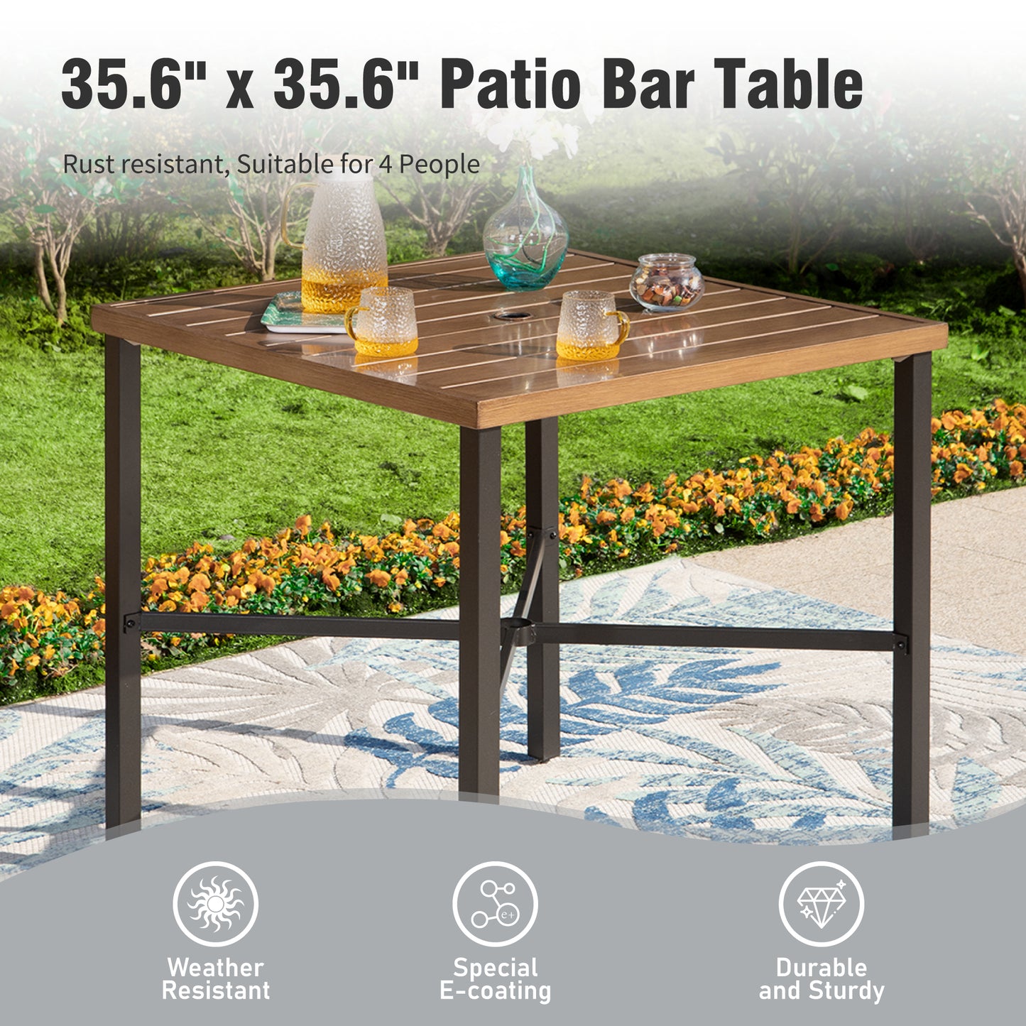 Captiva Designs 5pc Outdoor Patio Steel Bar Table & Sling High Bar Swivel Stools
