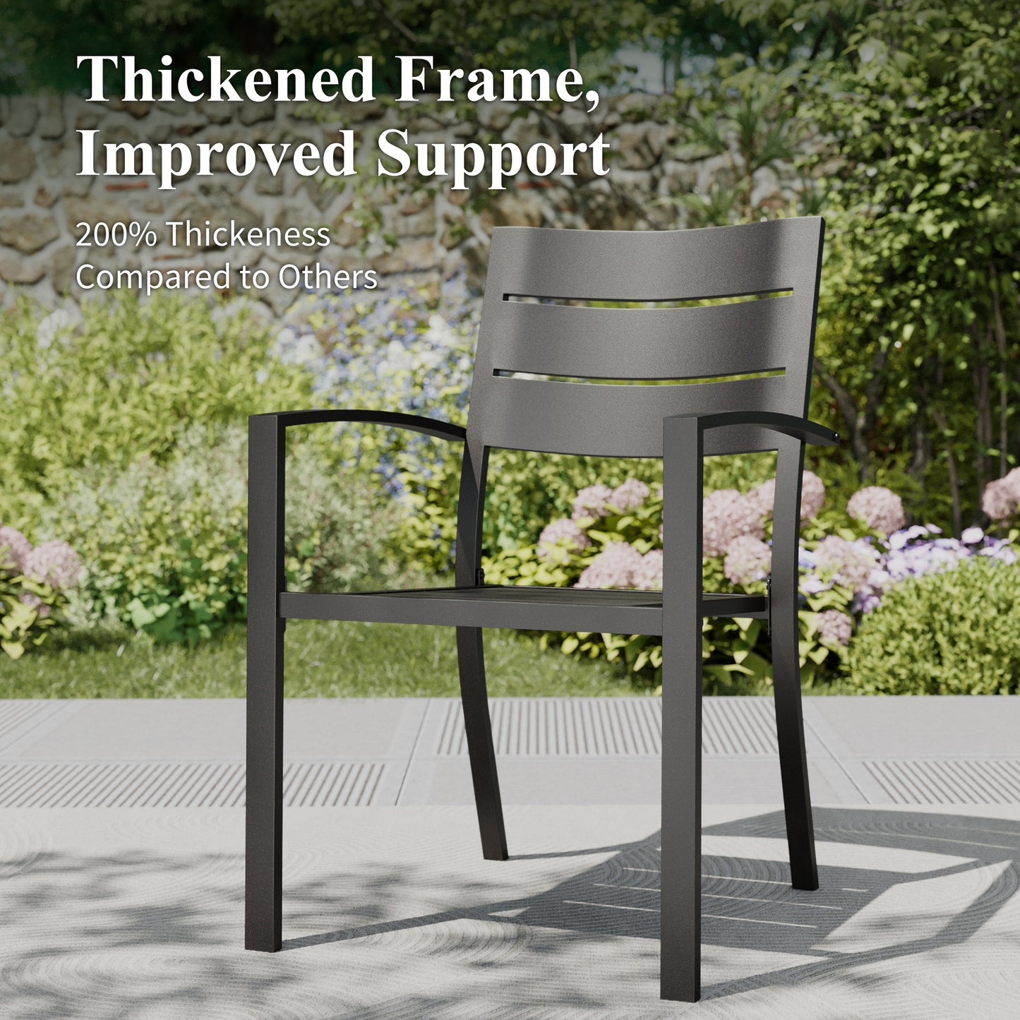 Captiva Designs Outdoor Patio Stackable Dining Chairs with Steel Frame and Breathable Stripe Back