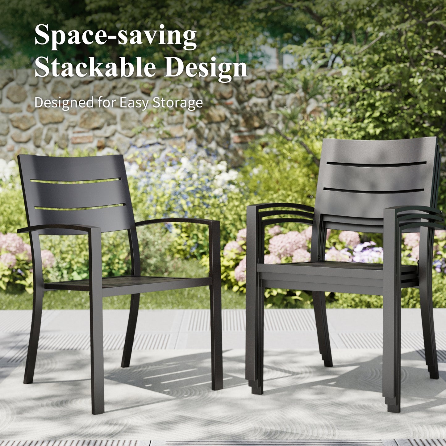 Captiva Designs 5pc Outdoor Patio Steel Dining Table & Metal Chairs with Stripe Back