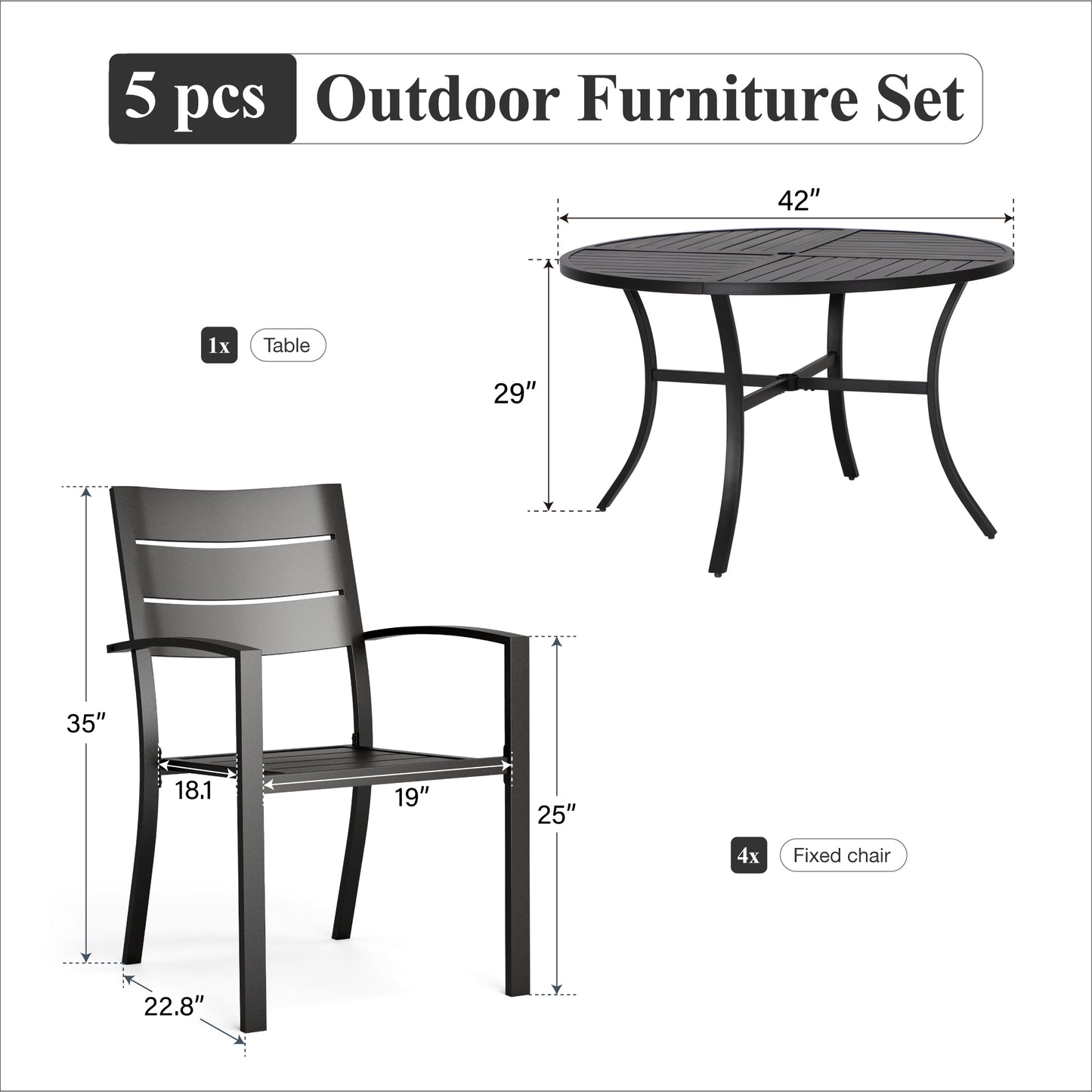 Captiva Designs 5pc Outdoor Patio Steel Dining Table & Metal Chairs with Stripe Back