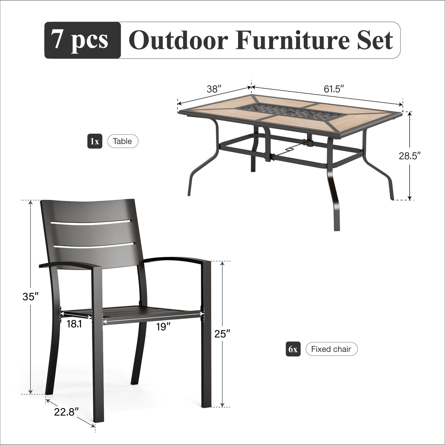 Captiva Designs 7pc Outdoor Patio Dining Set with Steel Table & Metal Chairs with Stripe Back