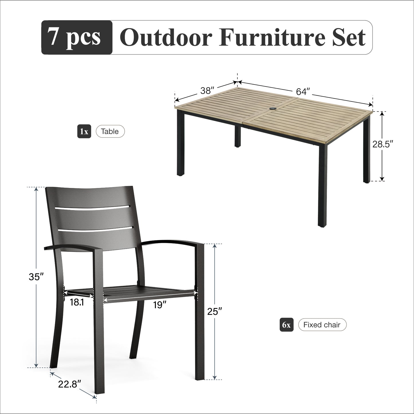Captiva Designs 7pc Outdoor Patio Dining Set with Steel Table & Metal Chairs with Stripe Back
