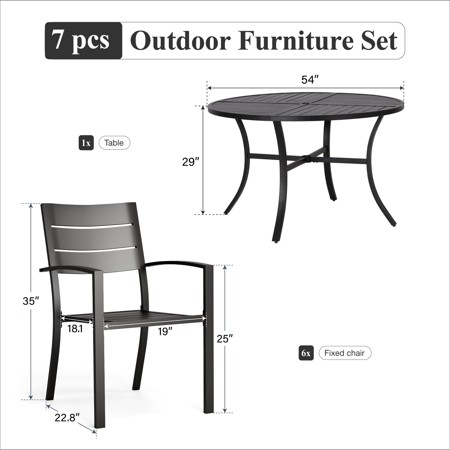 Captiva Designs 7pc Outdoor Patio Dining Set with Steel Table & Metal Chairs with Stripe Back