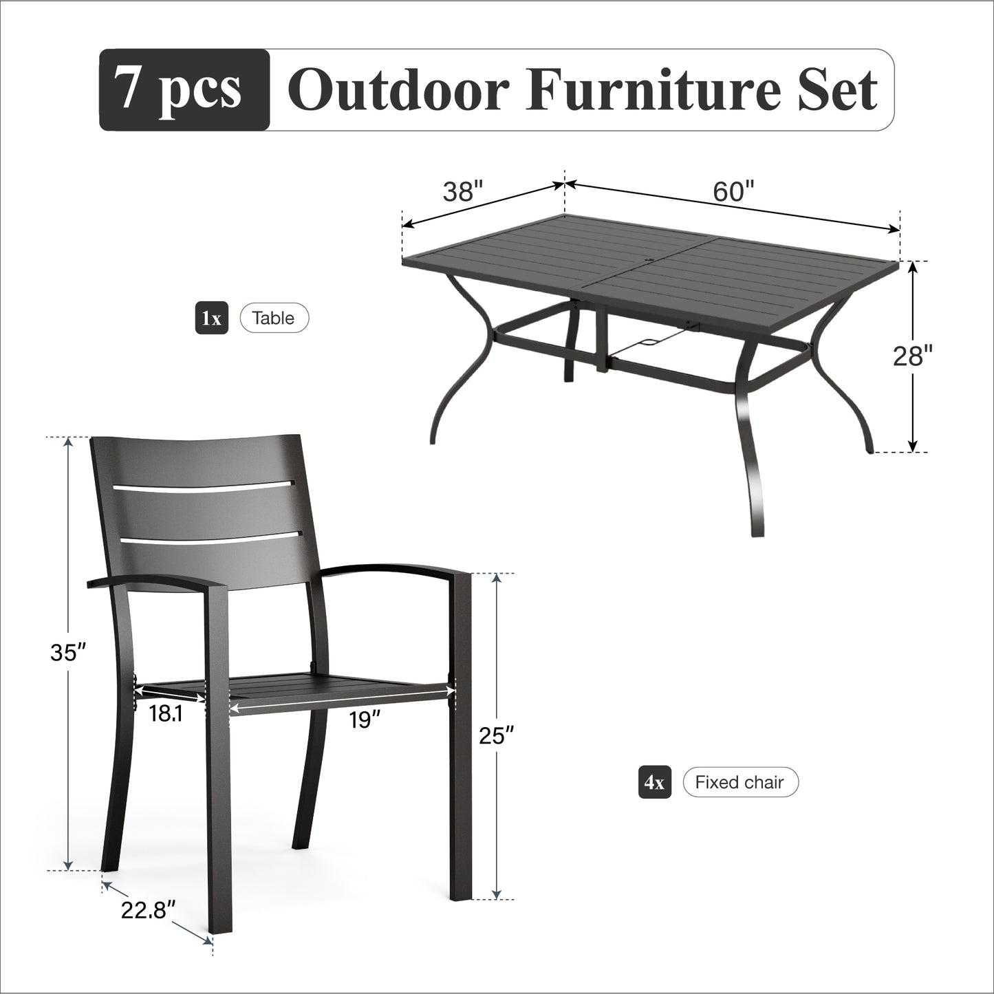 Captiva Designs 7pc Outdoor Patio Dining Set with Steel Table & Metal Chairs with Stripe Back
