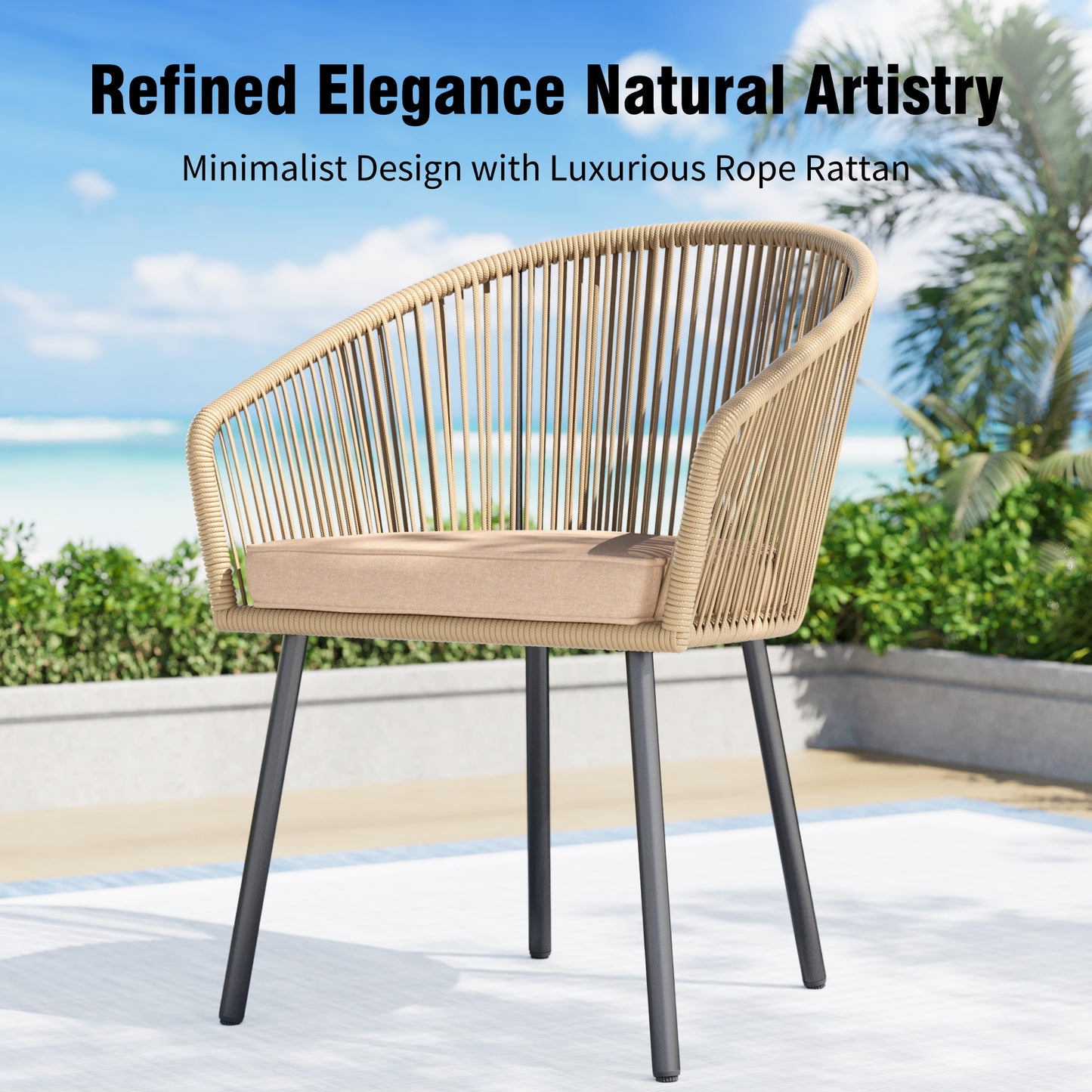Captiva Designs 4pc Outdoor Patio Woven Pull Cord Back Dining Chairs with Seat Cushion
