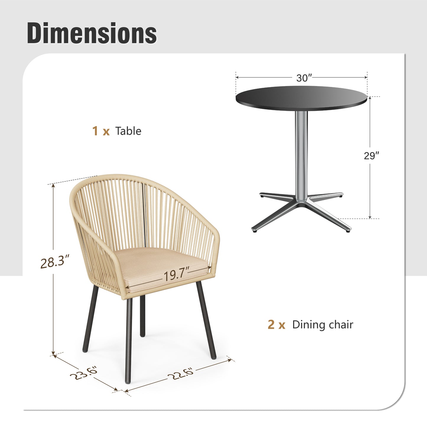 Captiva Designs 5pc Patio Dining Table with  X-Shaped Legs & Woven Pull Cord Back with Seat Cushion
