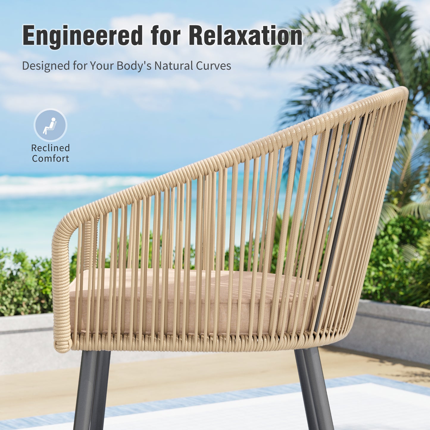 Captiva Designs 4pc Outdoor Patio Woven Pull Cord Back Dining Chairs with Seat Cushion