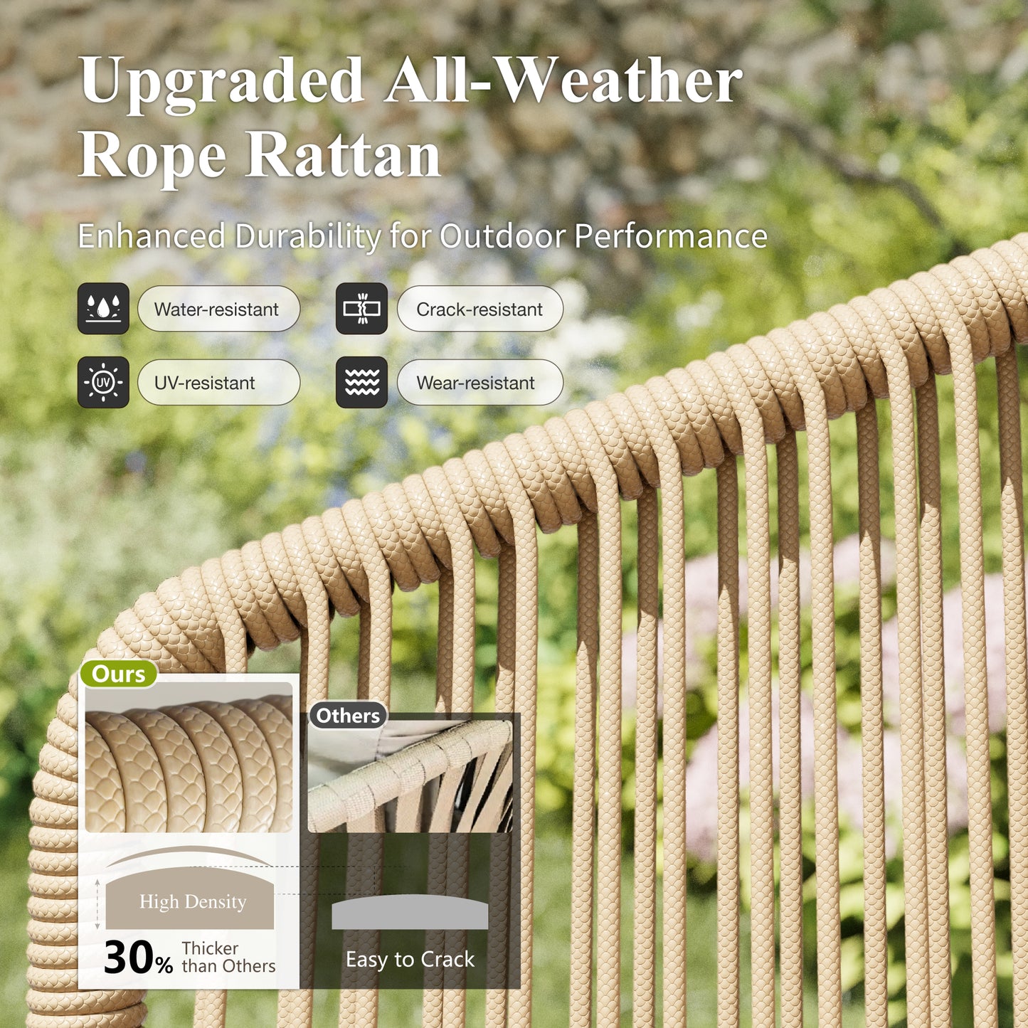 Captiva Designs 4pc Outdoor Patio Woven Pull Cord Back Dining Chairs with Seat Cushion