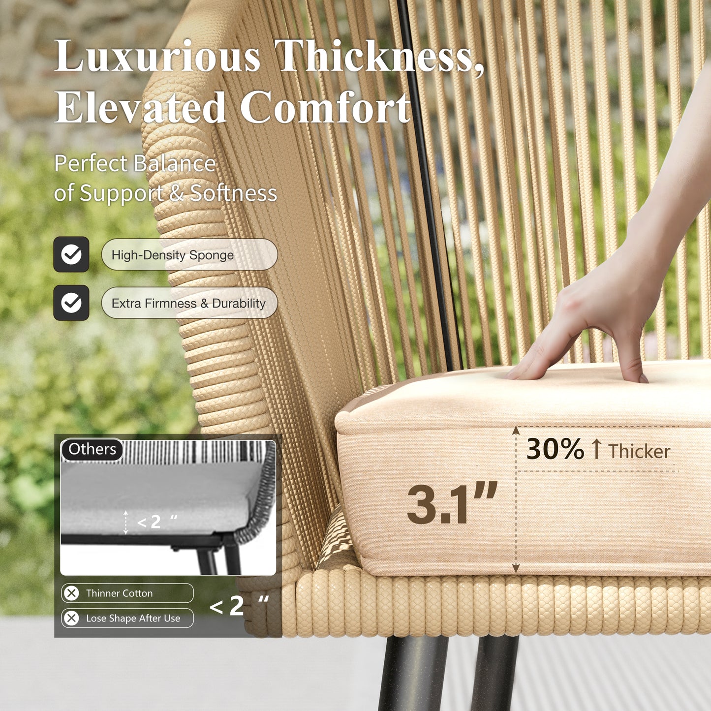 Captiva Designs 4pc Outdoor Patio Woven Pull Cord Back Dining Chairs with Seat Cushion