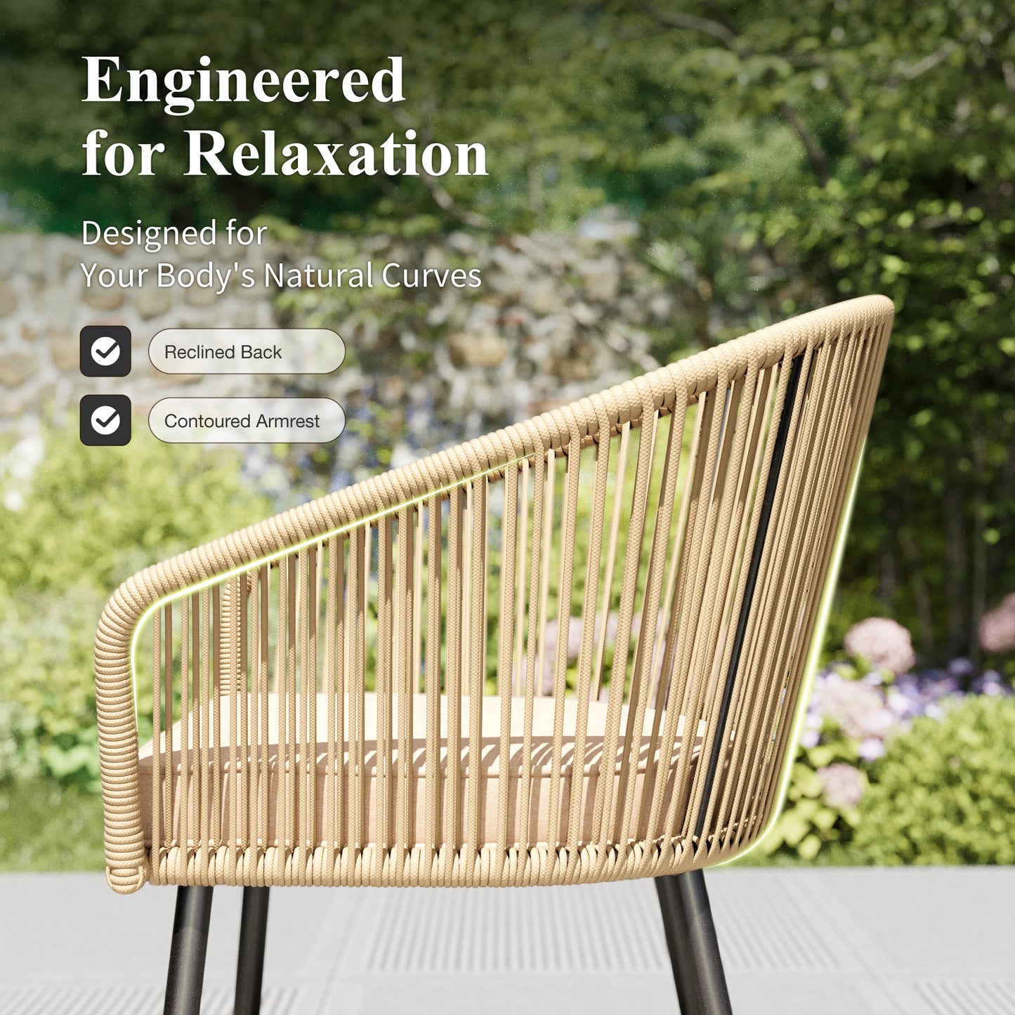 Captiva Designs 4pc Outdoor Patio Woven Pull Cord Back Dining Chairs with Seat Cushion