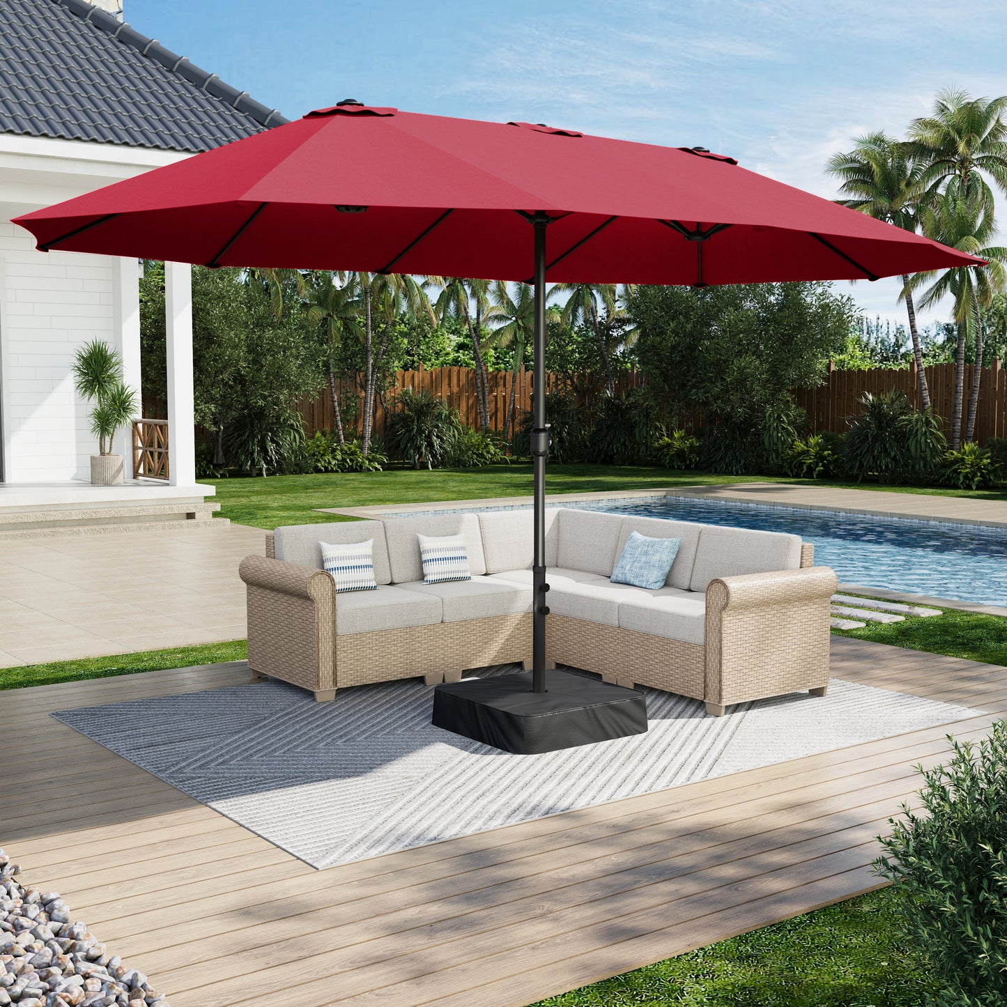 Captiva Designs 9'x15' Rectangular Outdoor Market Umbrella with Crank Handle