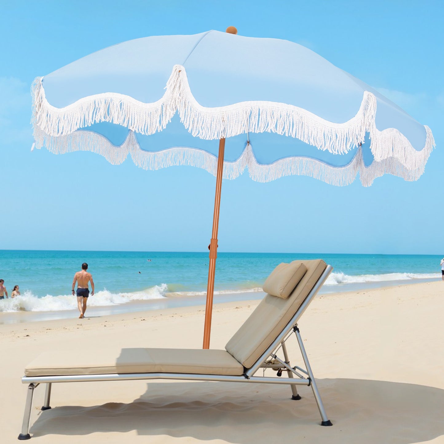 Captiva Designs 7ft Portable Patio Umbrella with Fringe - Stylish Outdoor Shade with UPF 50+ Protection