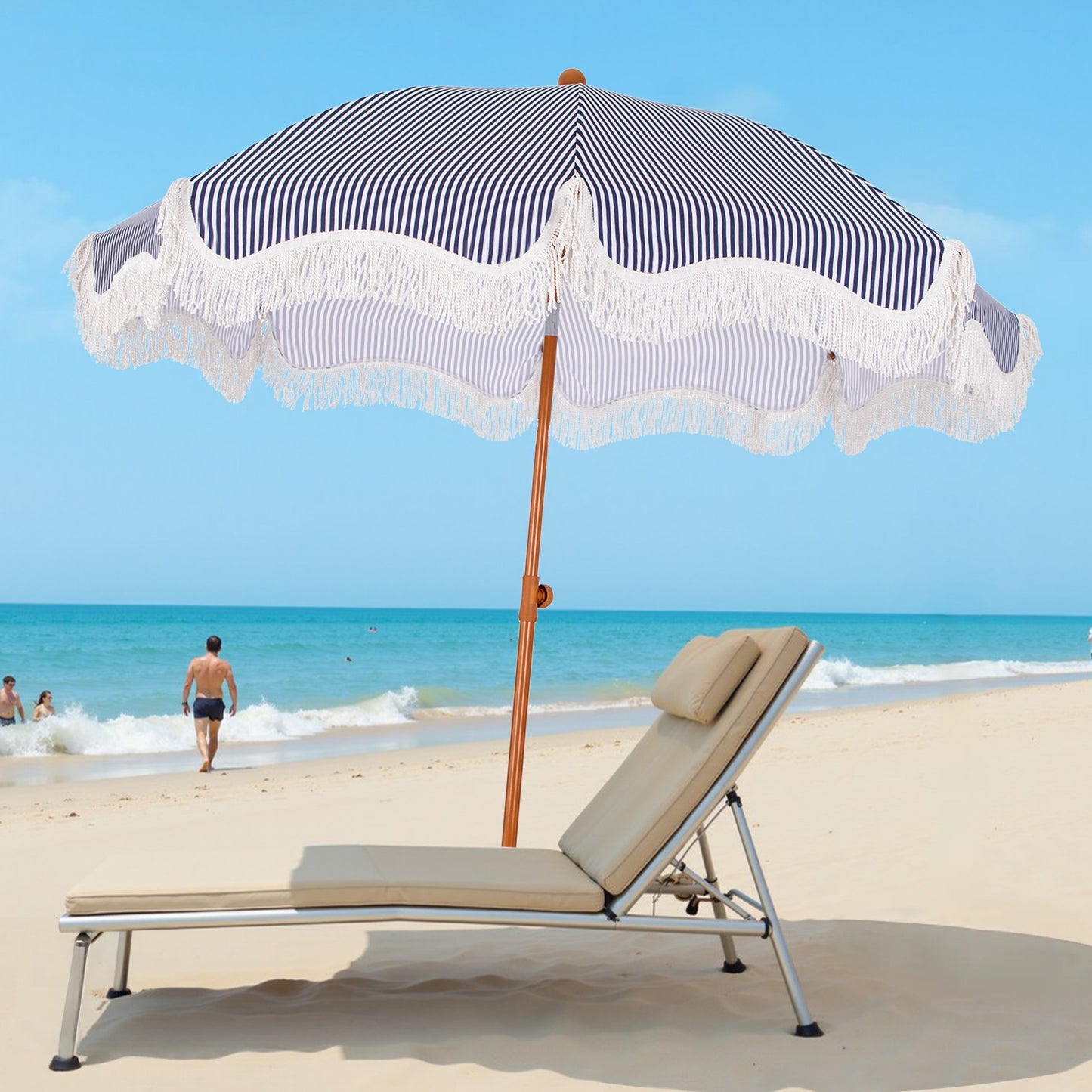 Captiva Designs 7ft Portable Patio Umbrella with Fringe - Stylish Outdoor Shade with UPF 50+ Protection