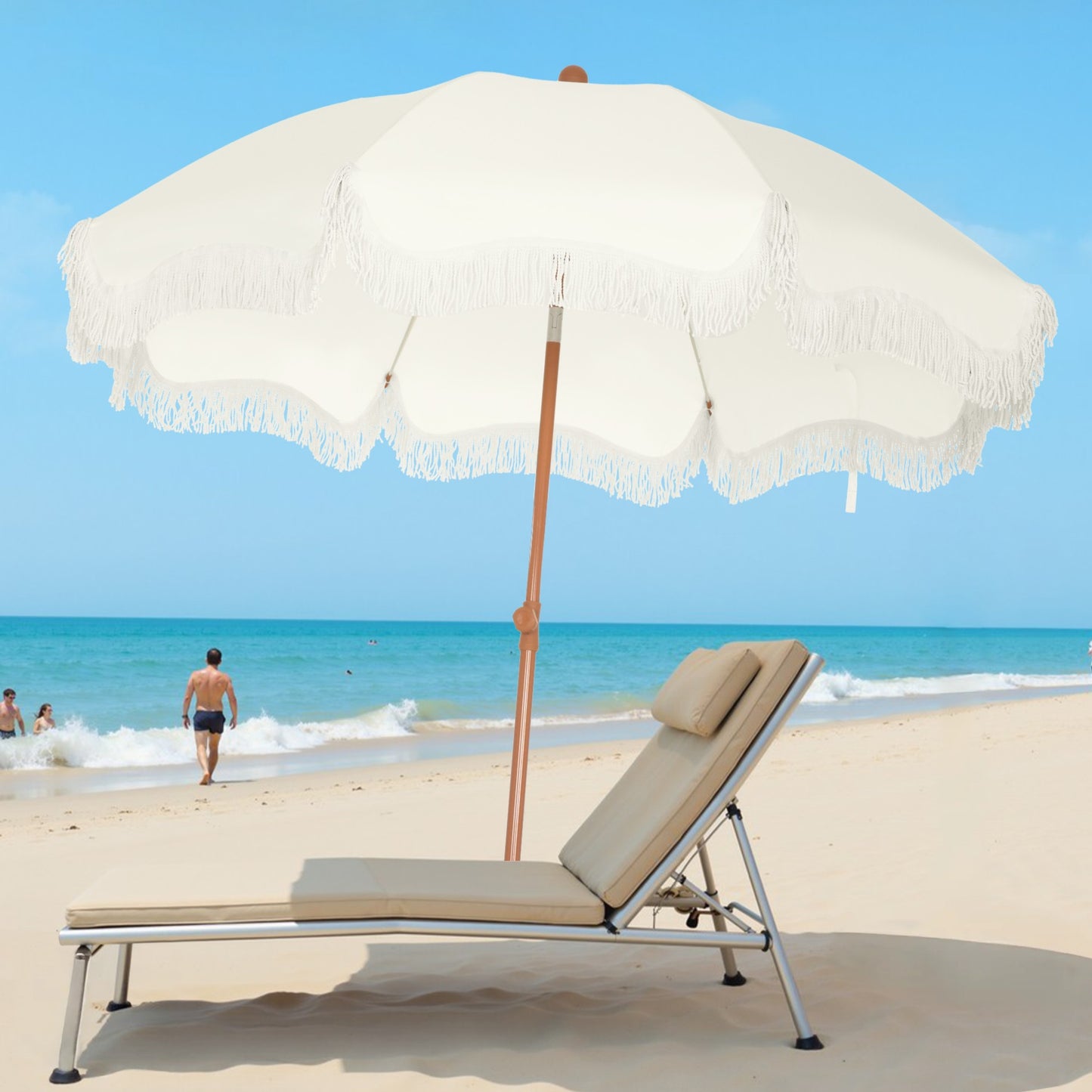 Captiva Designs 7ft Portable Patio Umbrella with Fringe - Stylish Outdoor Shade with UPF 50+ Protection