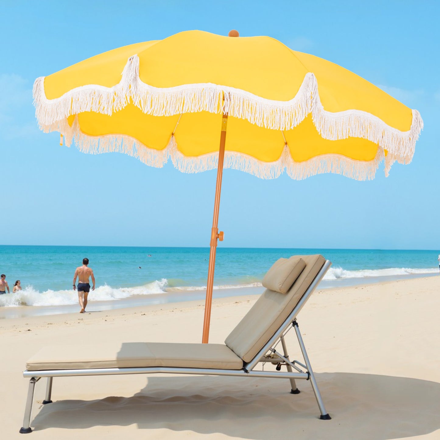 Captiva Designs 7ft Portable Patio Umbrella with Fringe - Stylish Outdoor Shade with UPF 50+ Protection